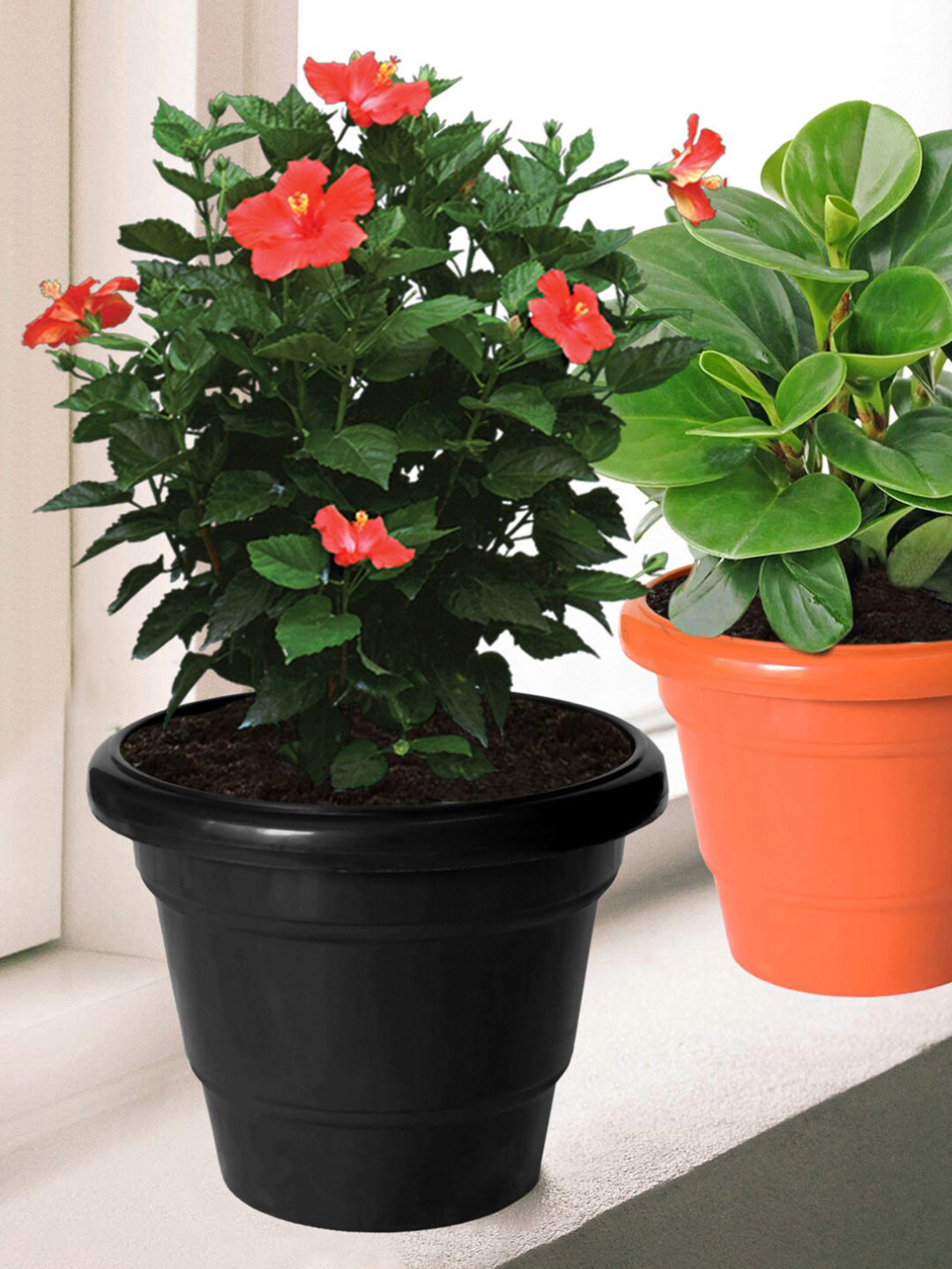 Kuber Industries 3 Pcs 2 Layered Plastic Flower Pots Gamla For Garden Nursery Home Decor