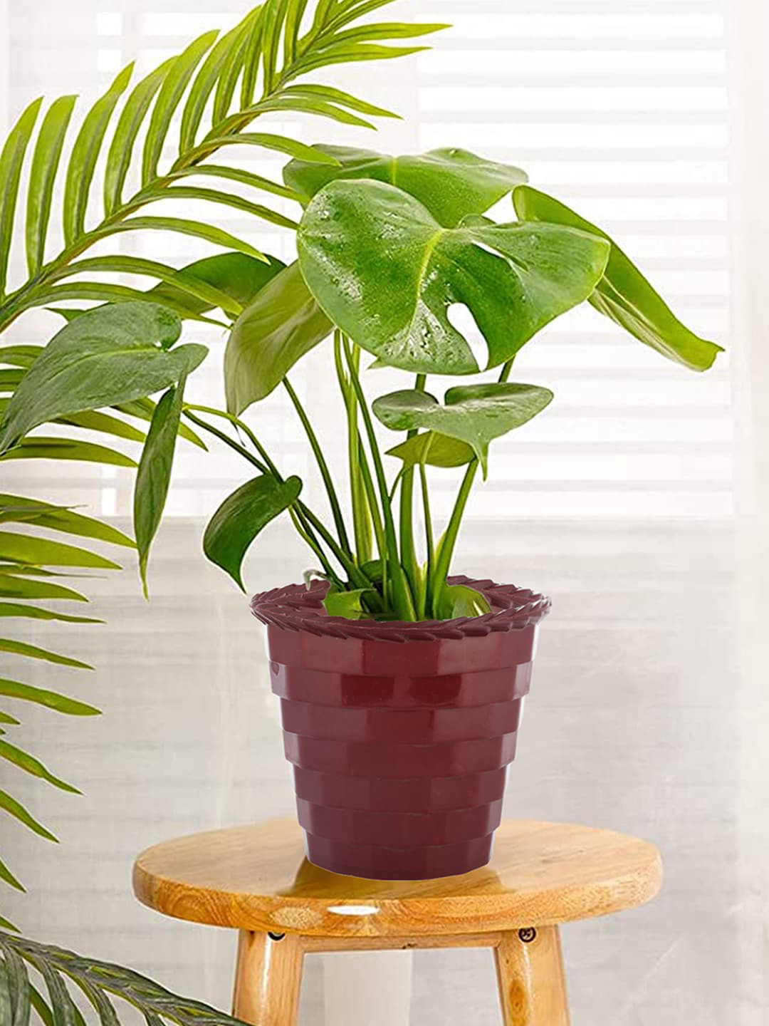 Kuber Industries Maroon 2 Pieces Brick Patterned Planters