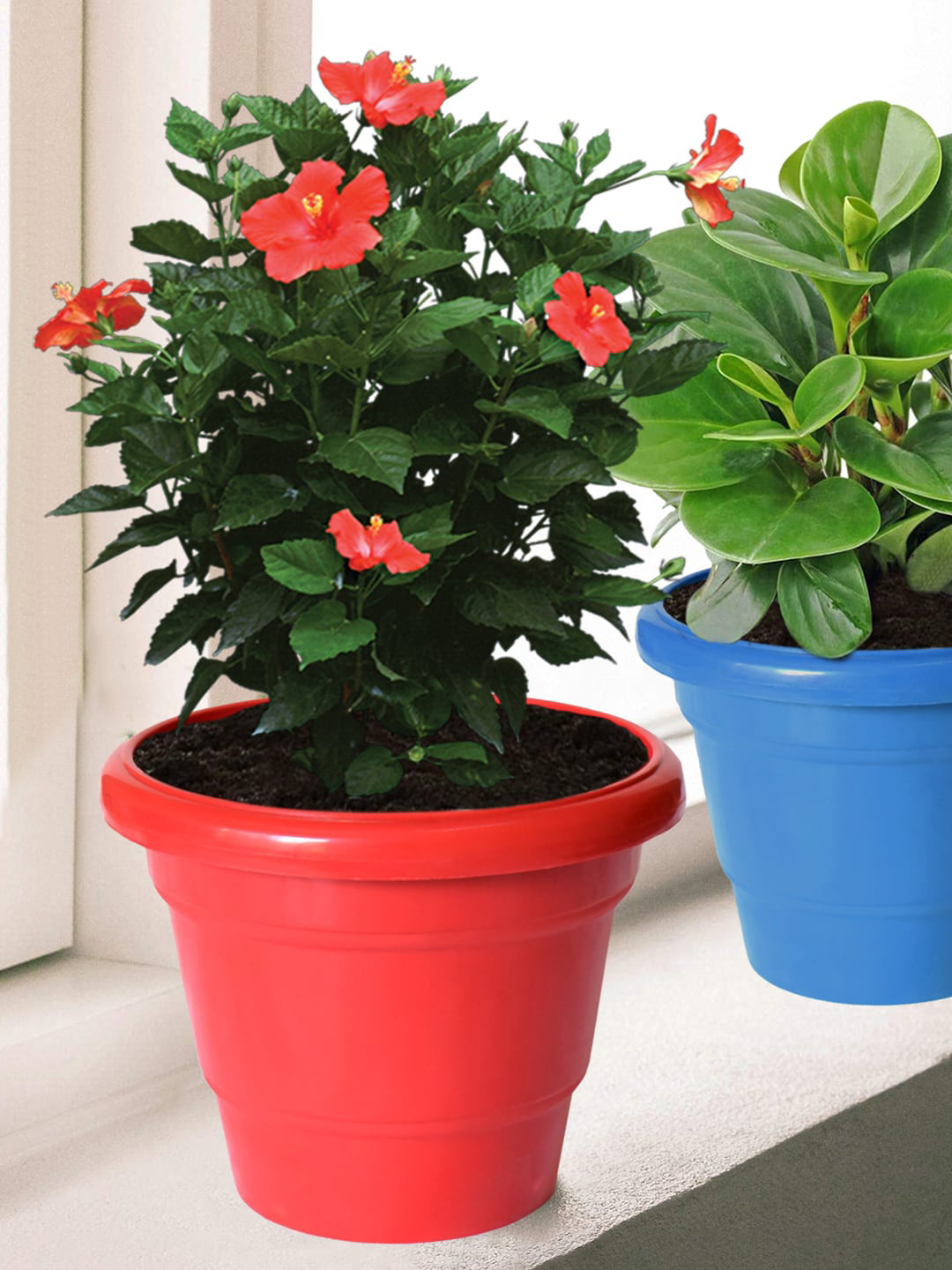 Kuber Industries Black & Blue 3 Pieces 2 Layered Planters