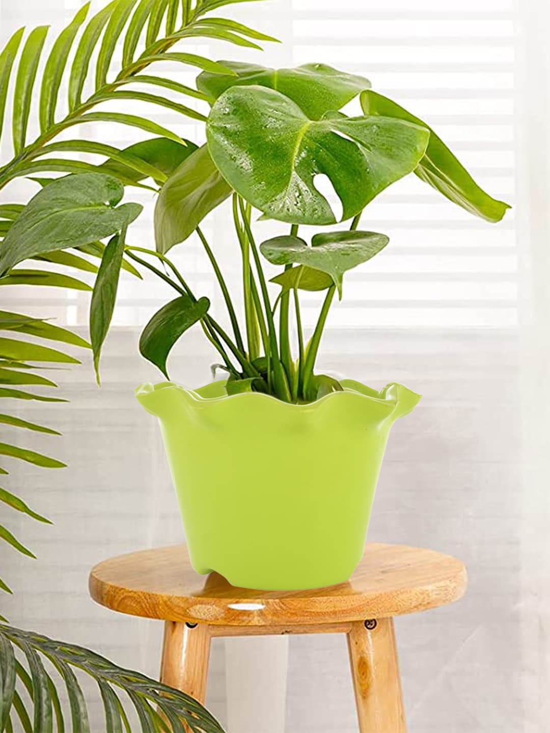 Kuber Industries White & Green 2 Pieces Blossom Planters