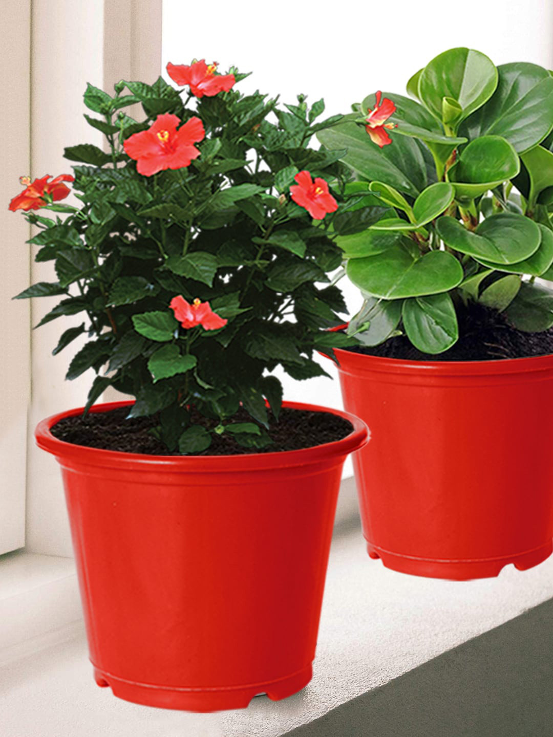 Kuber Industries Red 3 Pieces Plastic Flower Pot Gamla For Home Decor