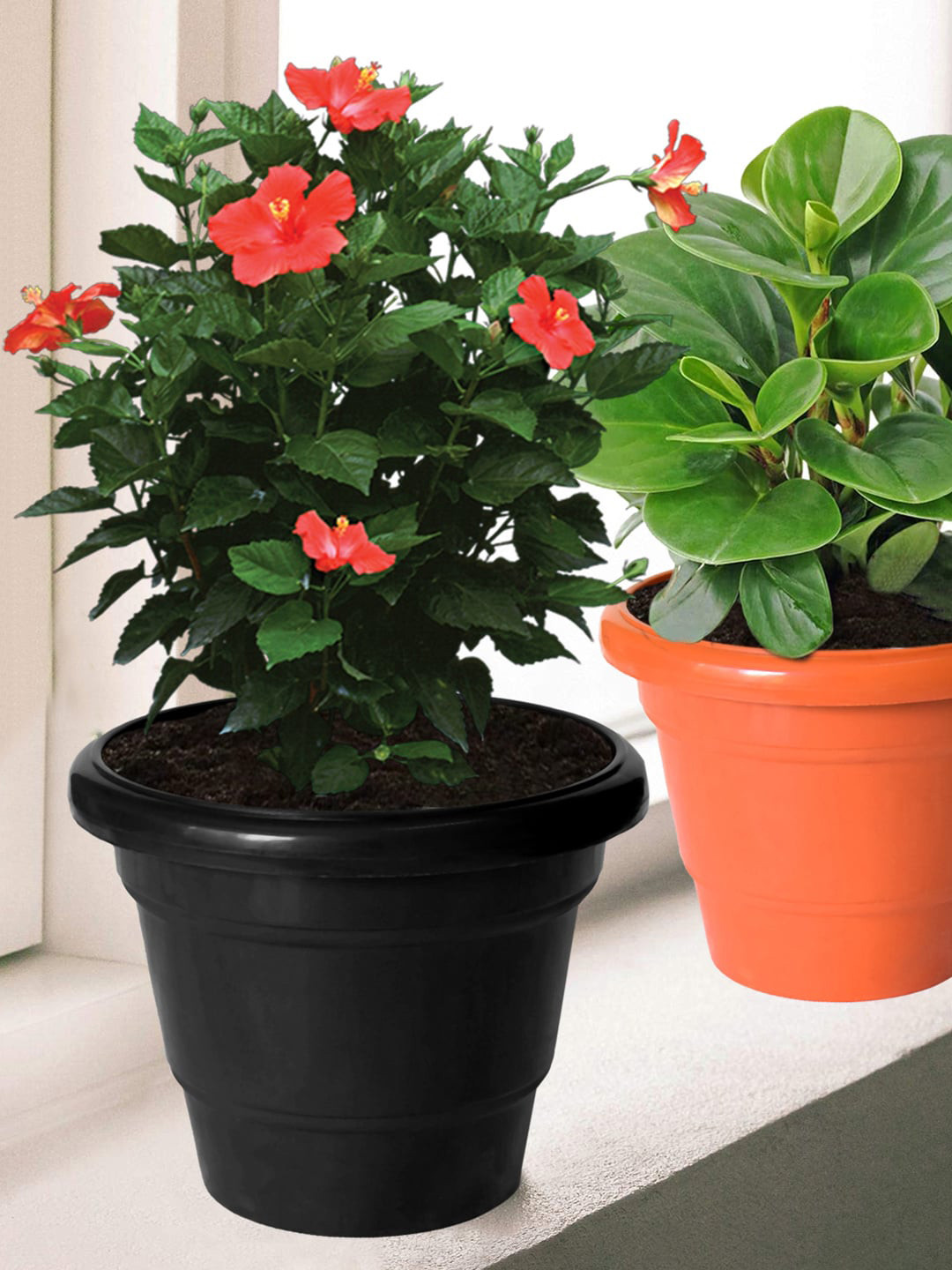 Kuber Industries Green & Black 4 Pieces 2 Layered Planters