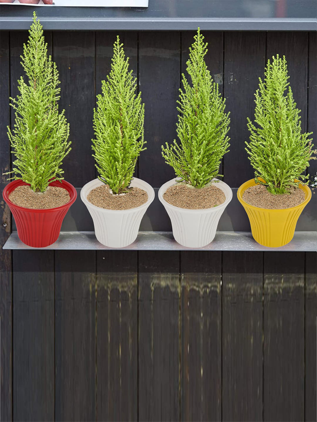 Kuber Industries White 2 Pieces Textured Sunshine Planters