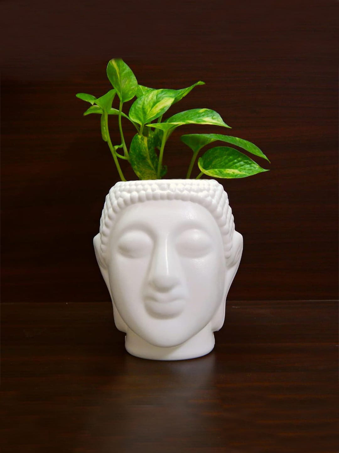 Kuber Industries White 2 Pieces Textured Buddha Head Shape Planters