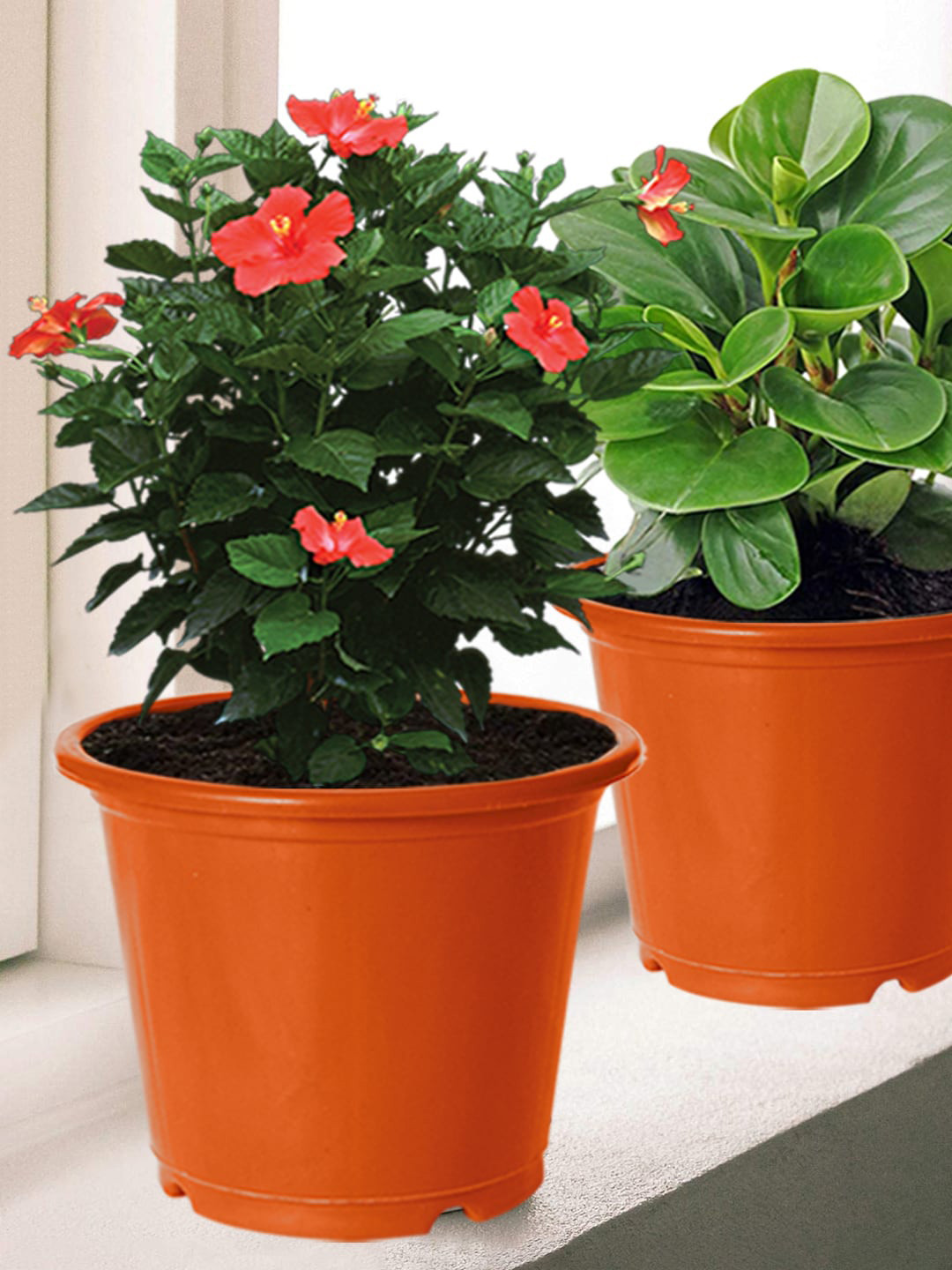 Kuber Industries 4 Pcs Orange Plastic Flower Pot Gamla for Home Decor
