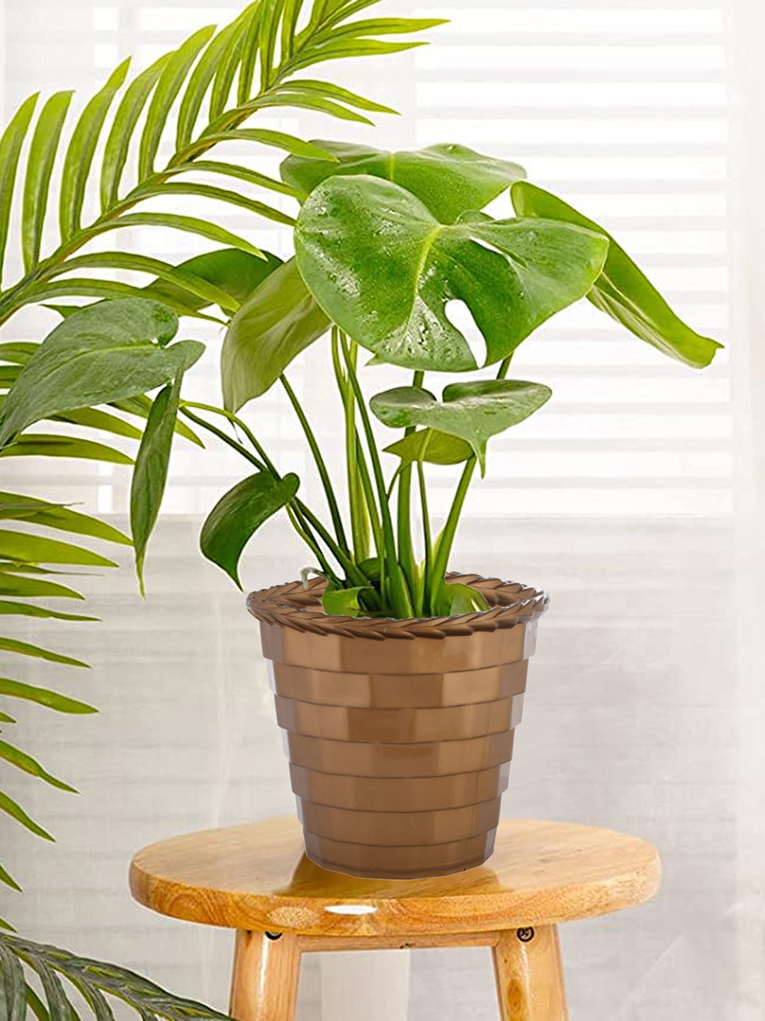 Kuber Industries Gold-Toned 2 Pieces Brick Patterned Planters