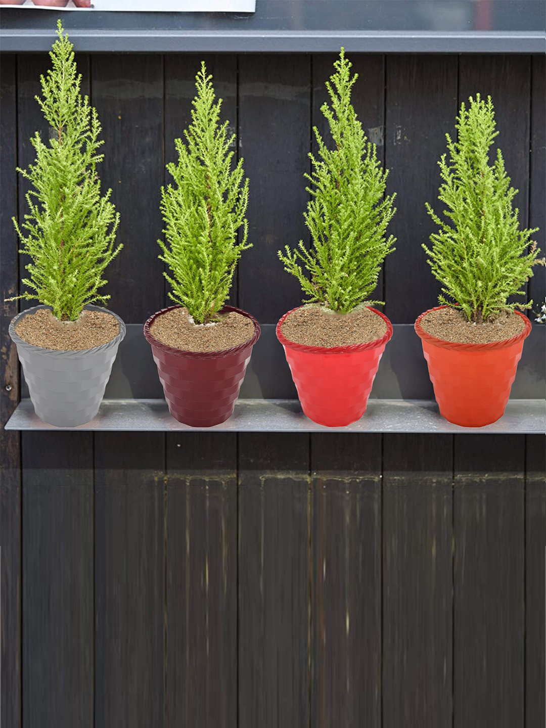 Kuber Industries Grey 5 Pcs Brick Flower Planters