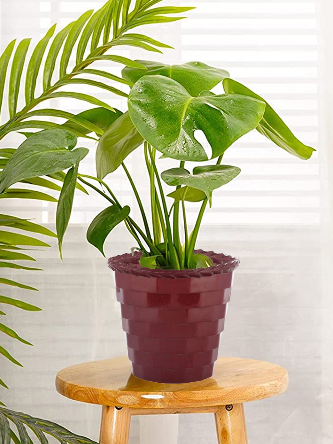 Kuber Industries Pack of 4 Maroon Solid Brick Flower Pot
