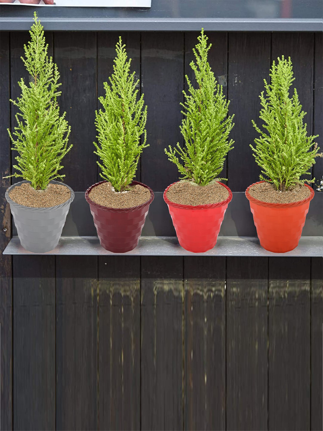 Kuber Industries Orange 4 Pcs Brick Flower Planters