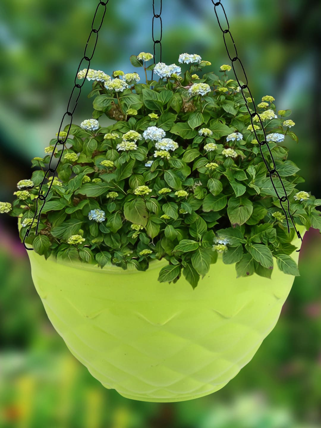 Kuber Industries Green 4 Pieces Textured Hanging Planters With Chain
