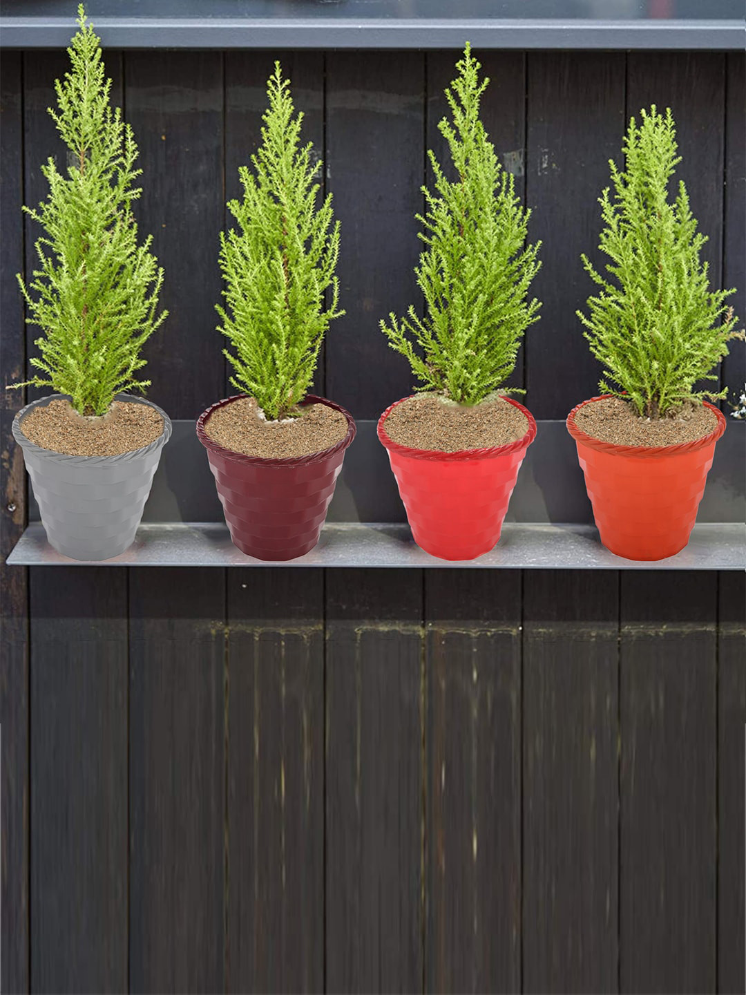 Kuber Industries Brown 5 Pcs Brick Flower Planters