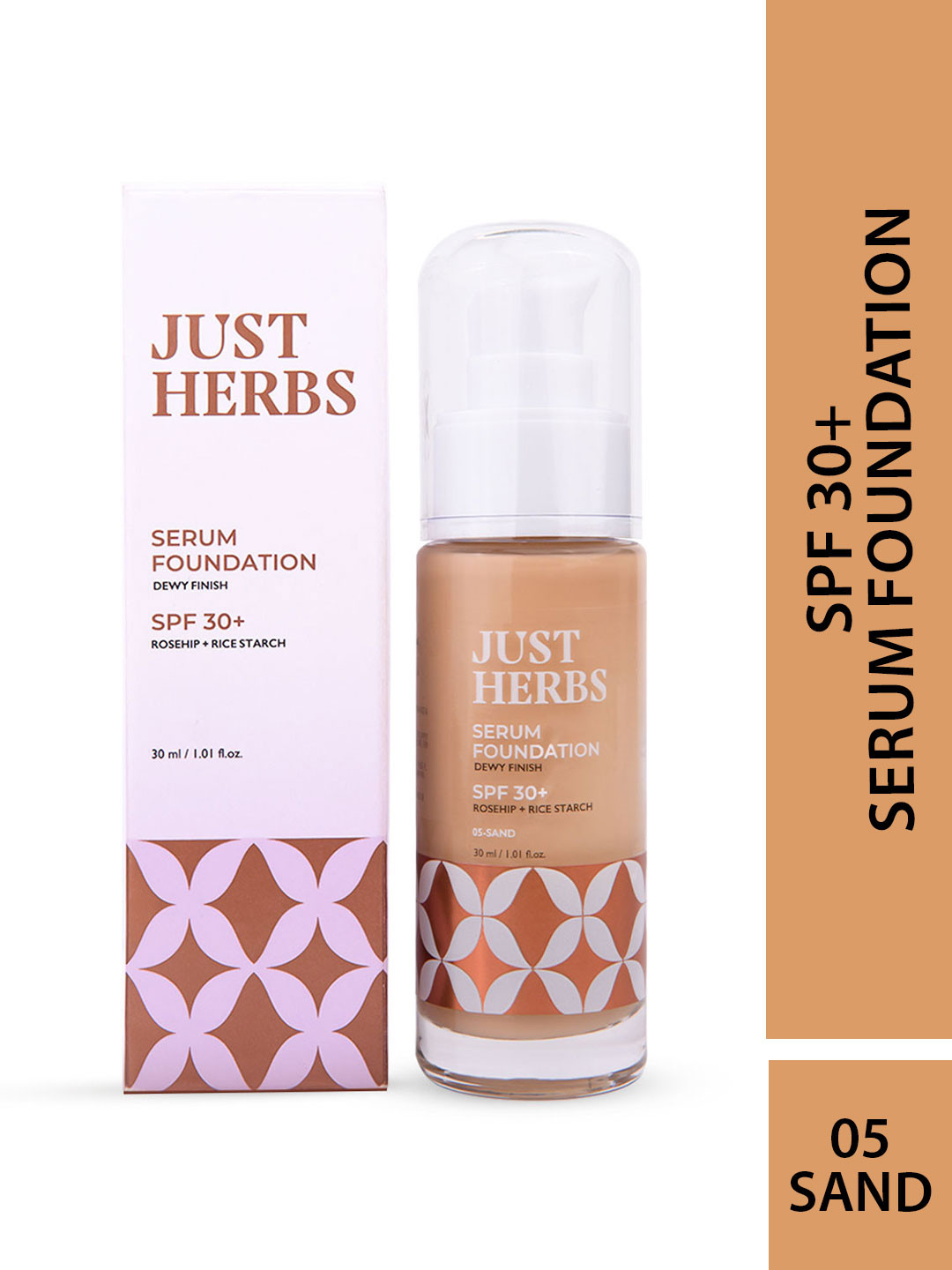Just Herbs Dewy Finish SPF30 Serum Foundation with Rosehip & Rice Starch 30g - Sand 05