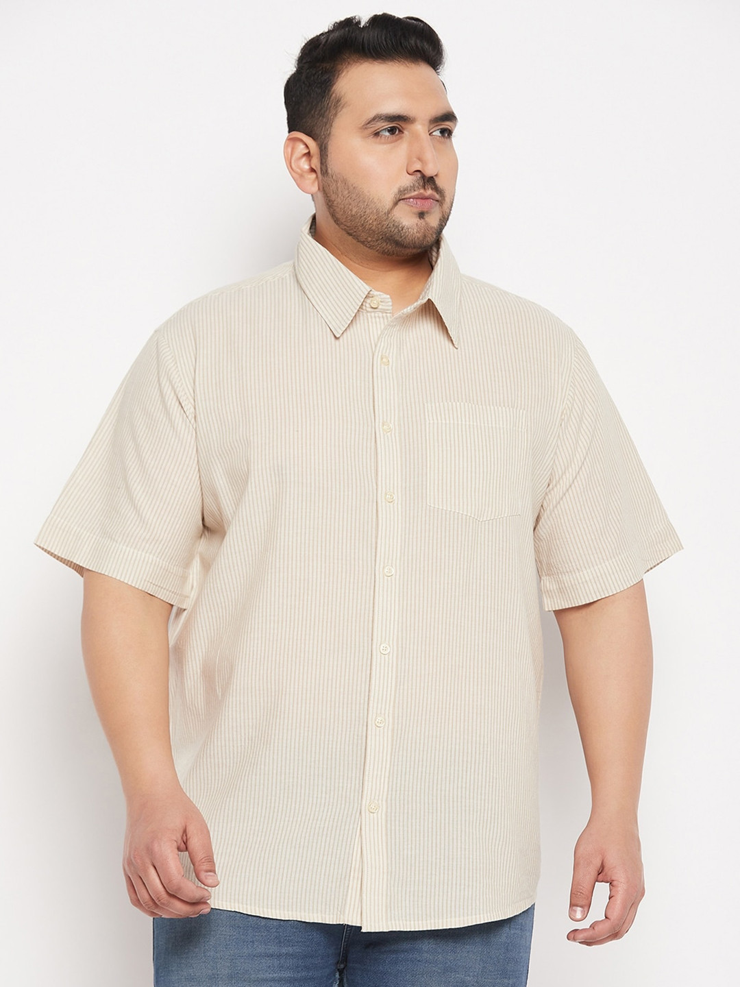 bigbanana Plus Size Vertical Striped Pure Cotton Casual Shirt