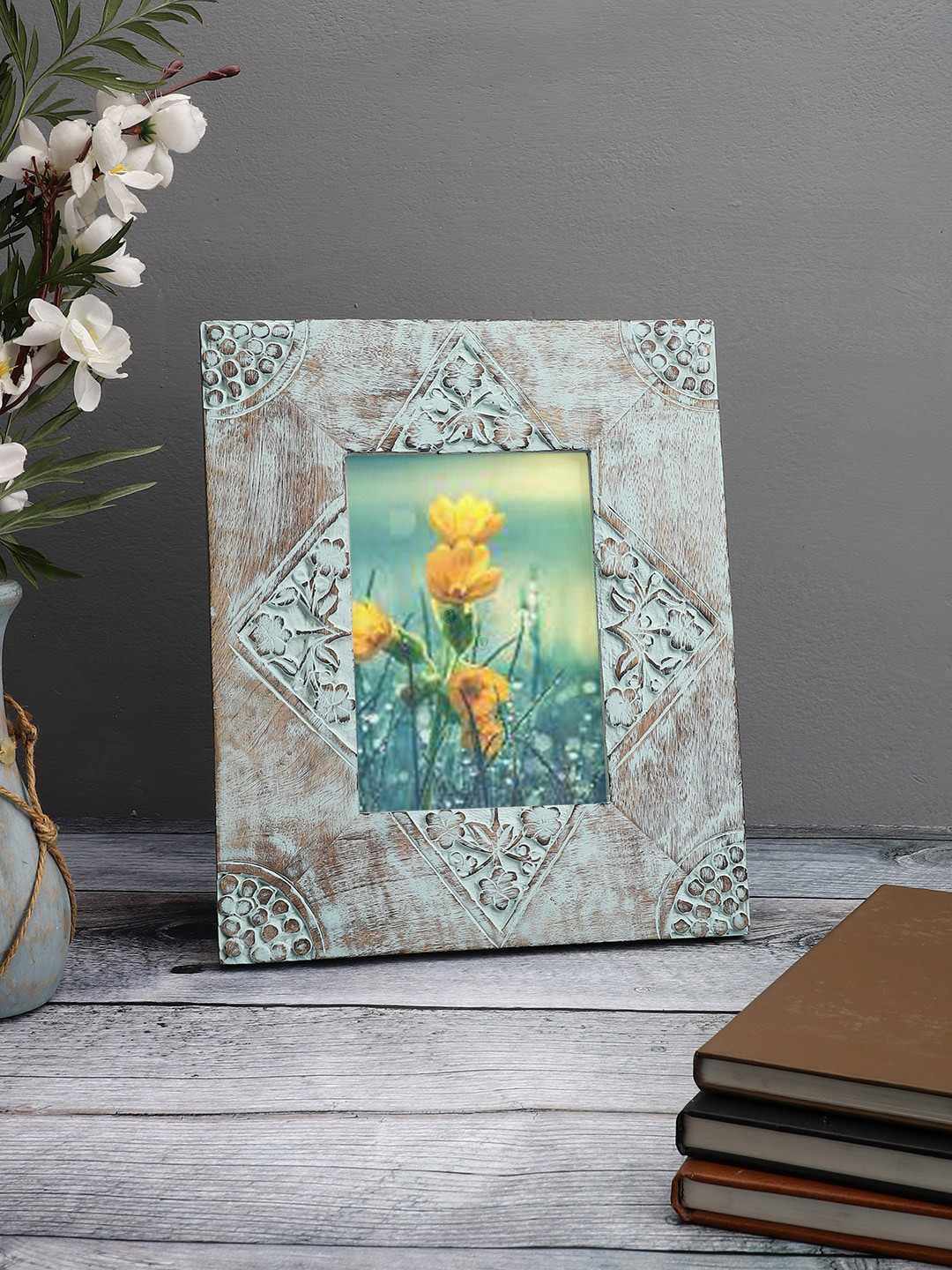 MIAH Decor Teal Blue Textured Ceramic Photo Frame