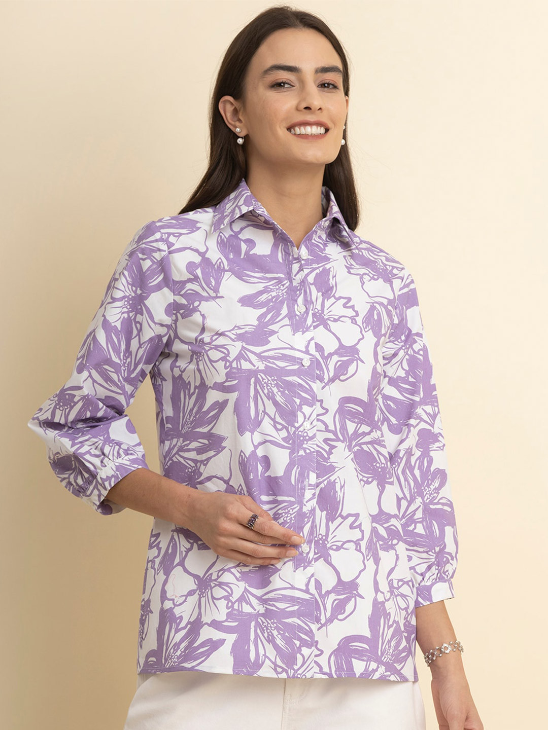 FableStreet Floral Printed Classic Fit Cotton Casual Shirt