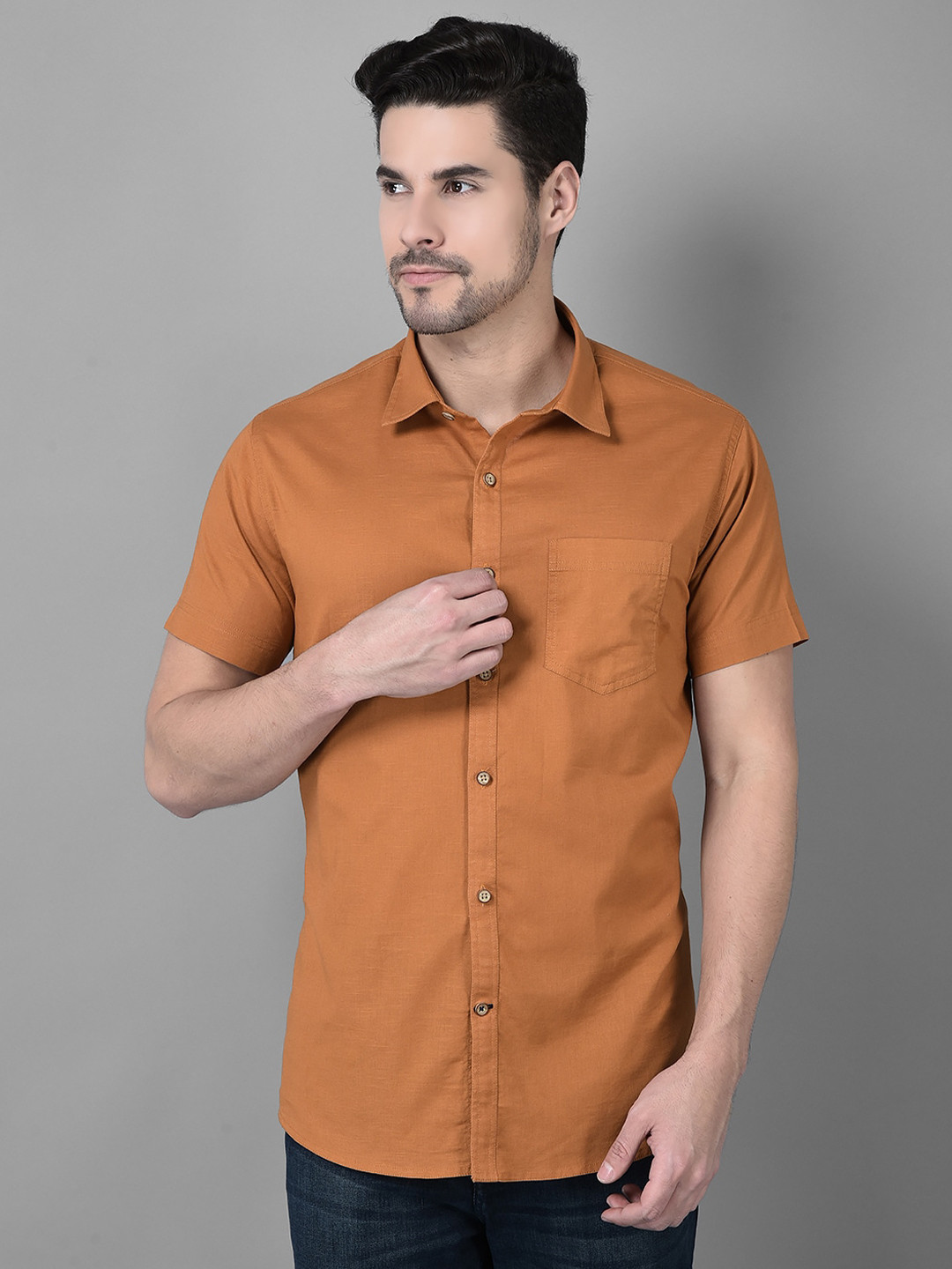 Canary London Smart Slim Fit Spread Collar Cotton Linen Casual Shirt