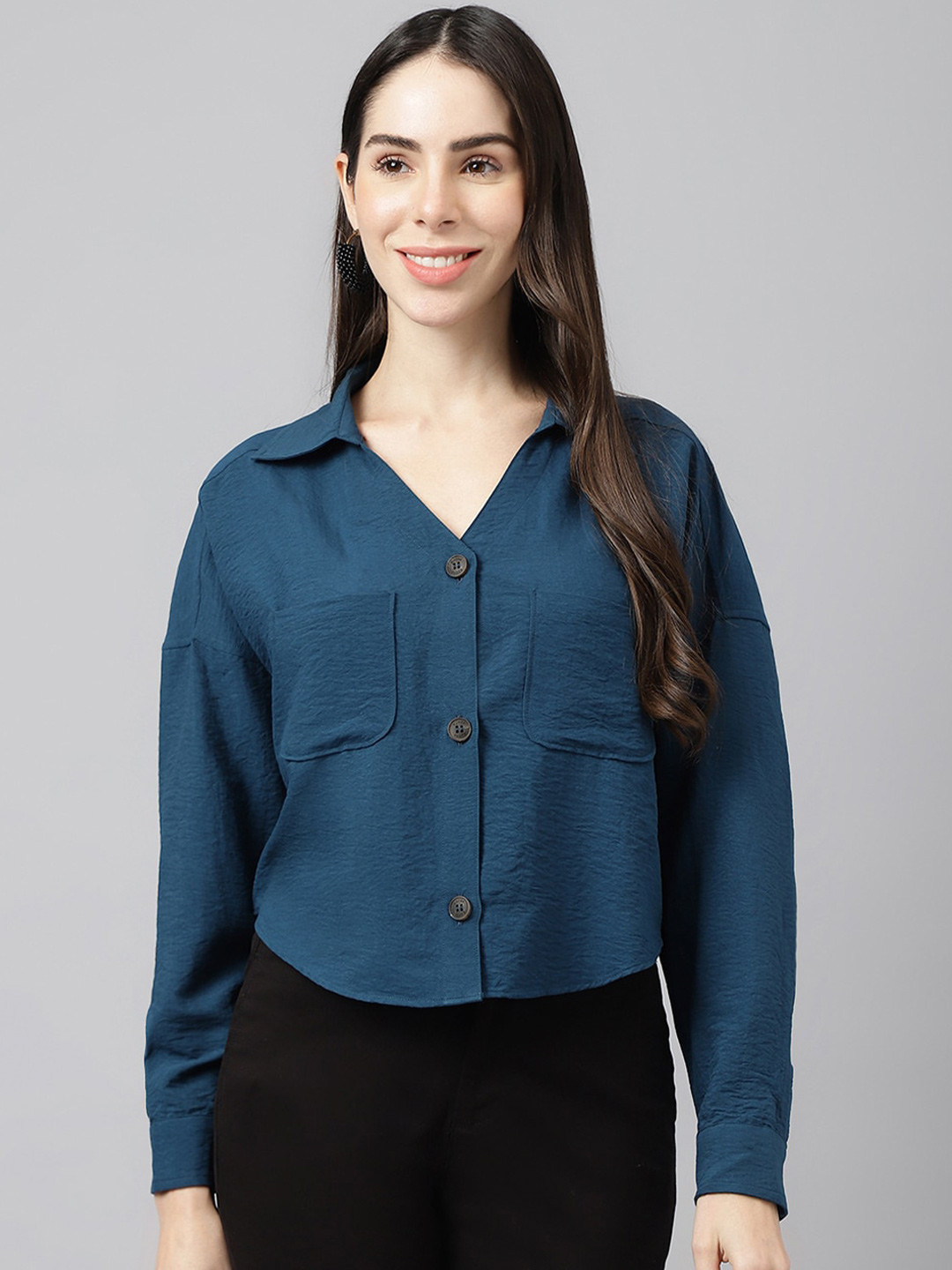 Xpose Spread Collar Boxy Casual Shirt