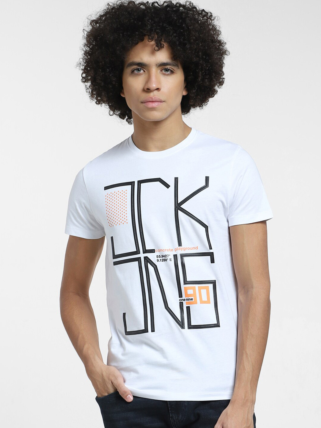 Jack & Jones Typography Printed Cotton Slim Fit T-shirt