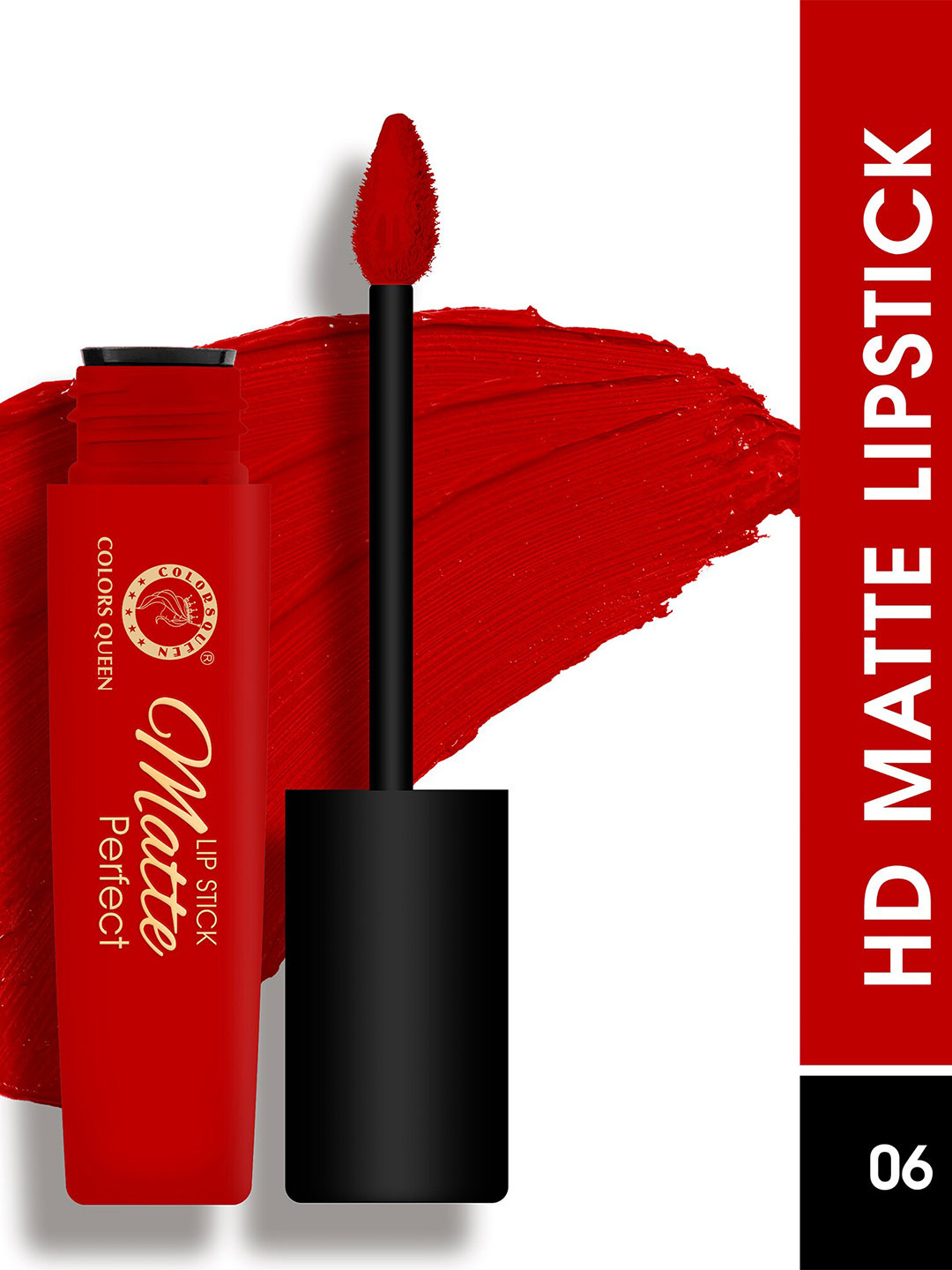 Colors Queen HD Matte Perfect 12 Hour Stay Waterproof Liquid Lipstick 3ml - Poppy Red 06