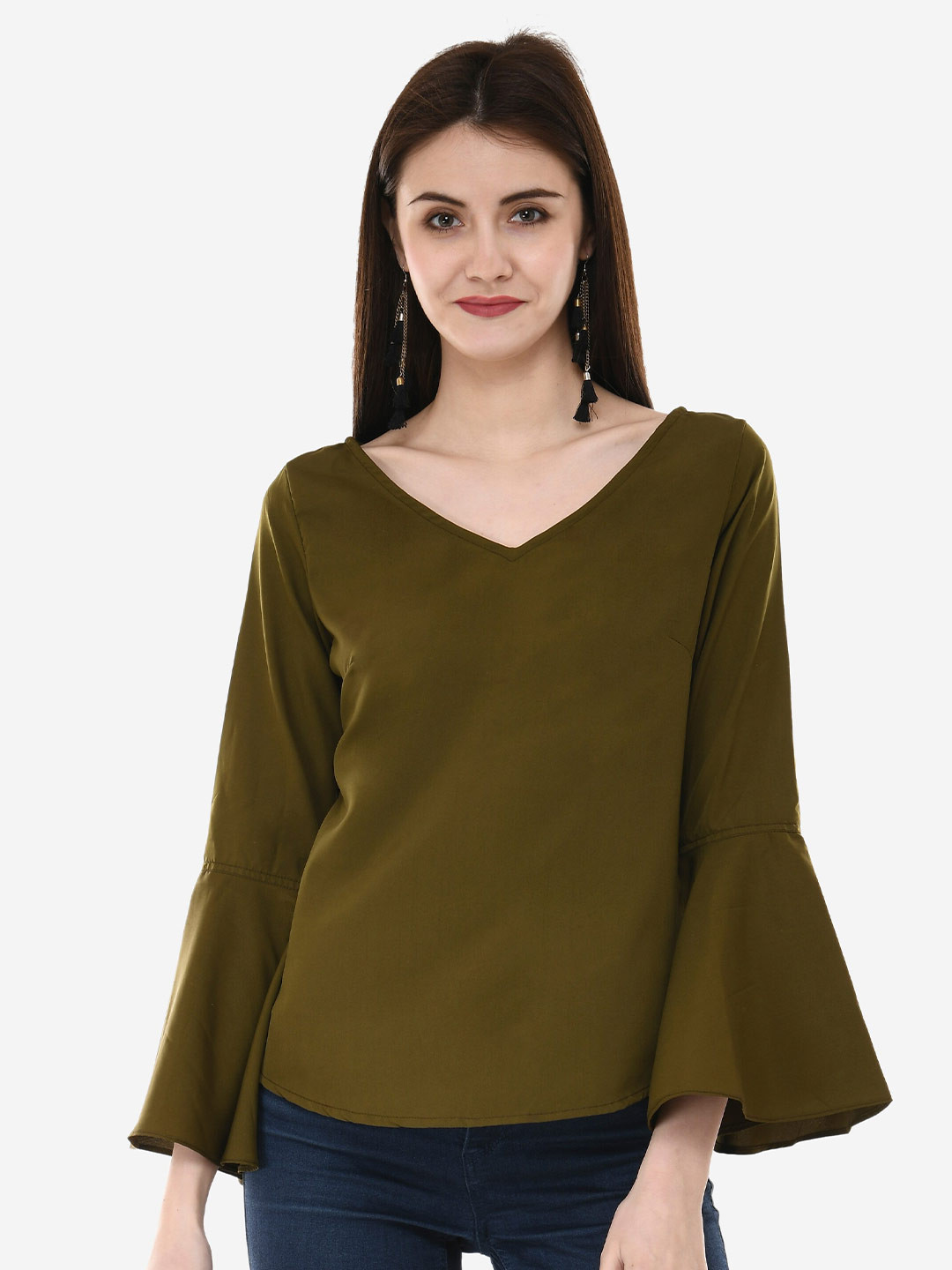 V&M V-Neck Bell Sleeves Crepe Top
