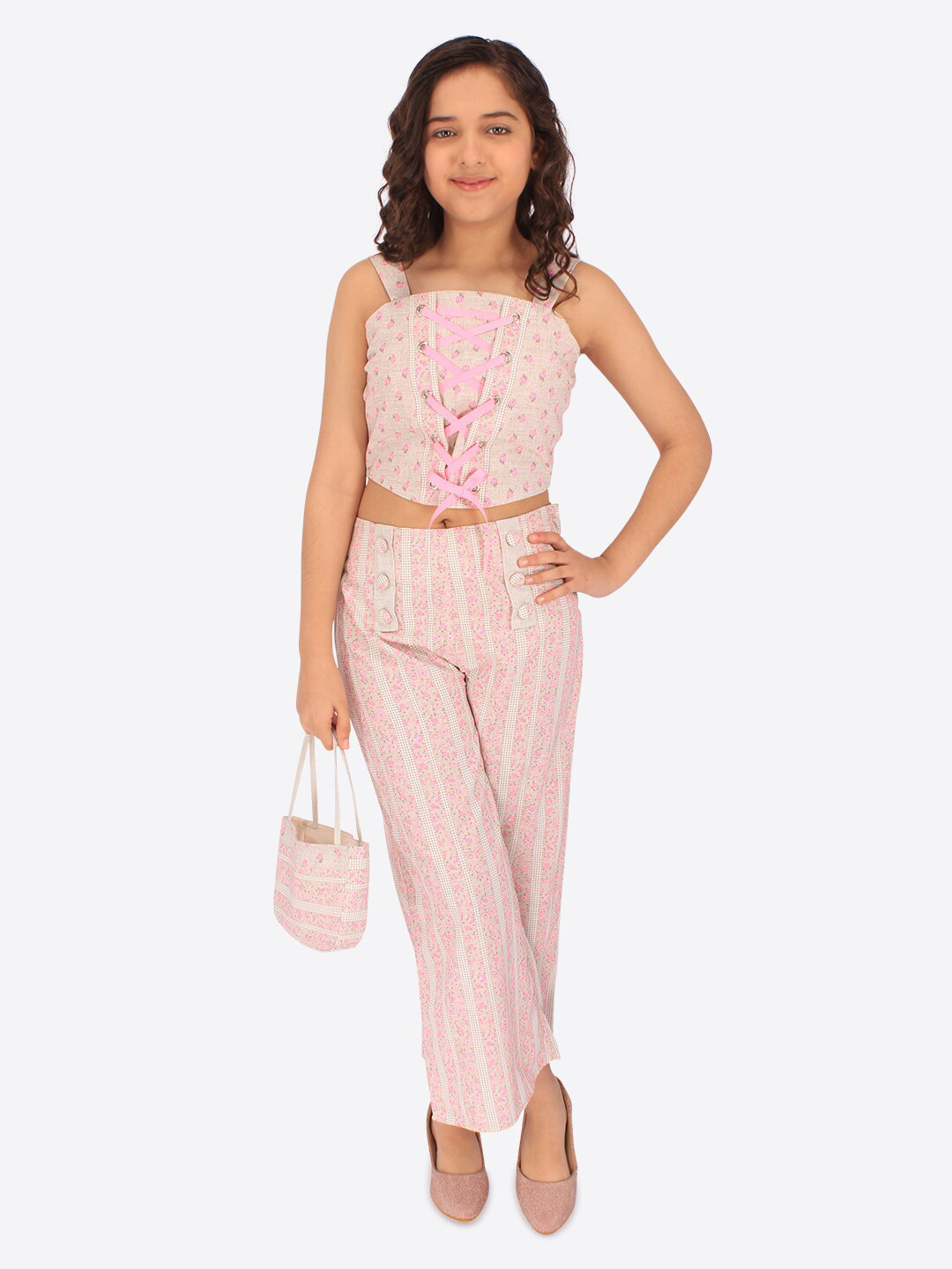 CUTECUMBER Girls Floral Printed Fitted Top with Palazzos