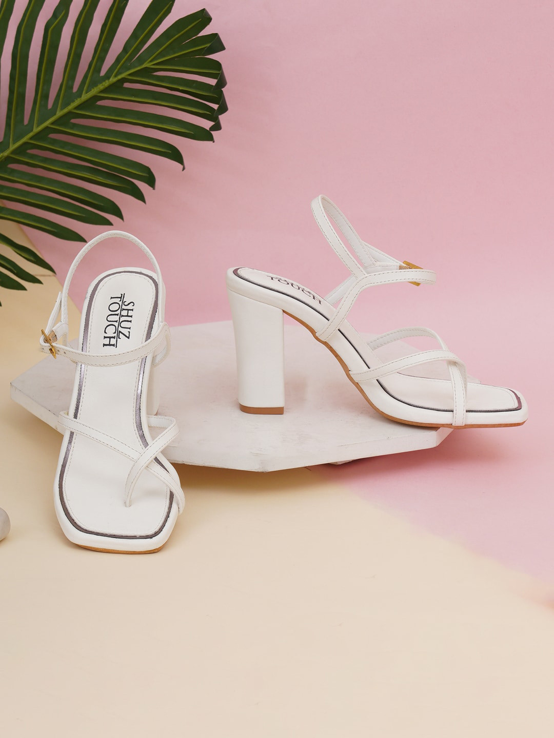 SHUZ TOUCH Open One Toe Block Heels