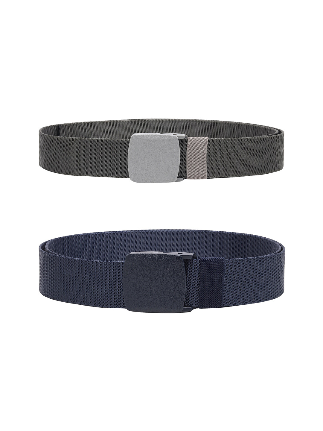 ZORO Men Pack Of 2 Textured Slider Plastic And Anti Allergy Buckle Canvas Wide Belts