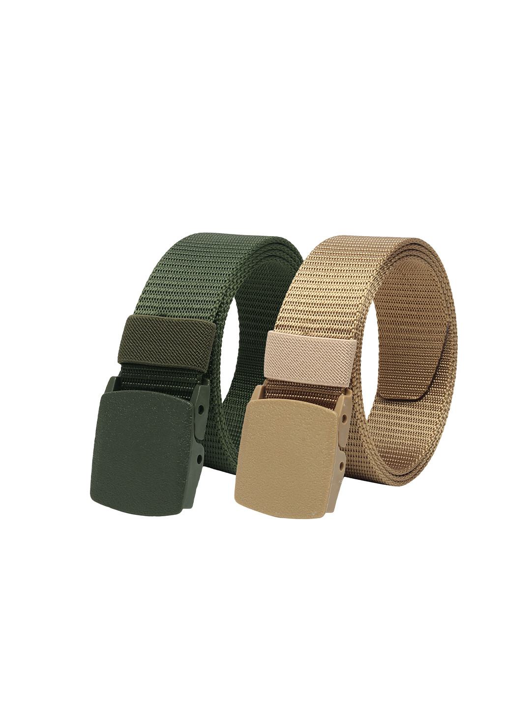 ZORO Men Pack Of 2 Textured Slider Plastic And Anti Allergy Buckle Canvas Wide Belts