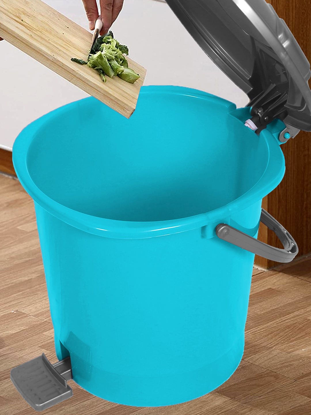 Kuber Industries  Blue & Grey 2 Pieces Durable Pedal Dustbin With Handle 10 L Each