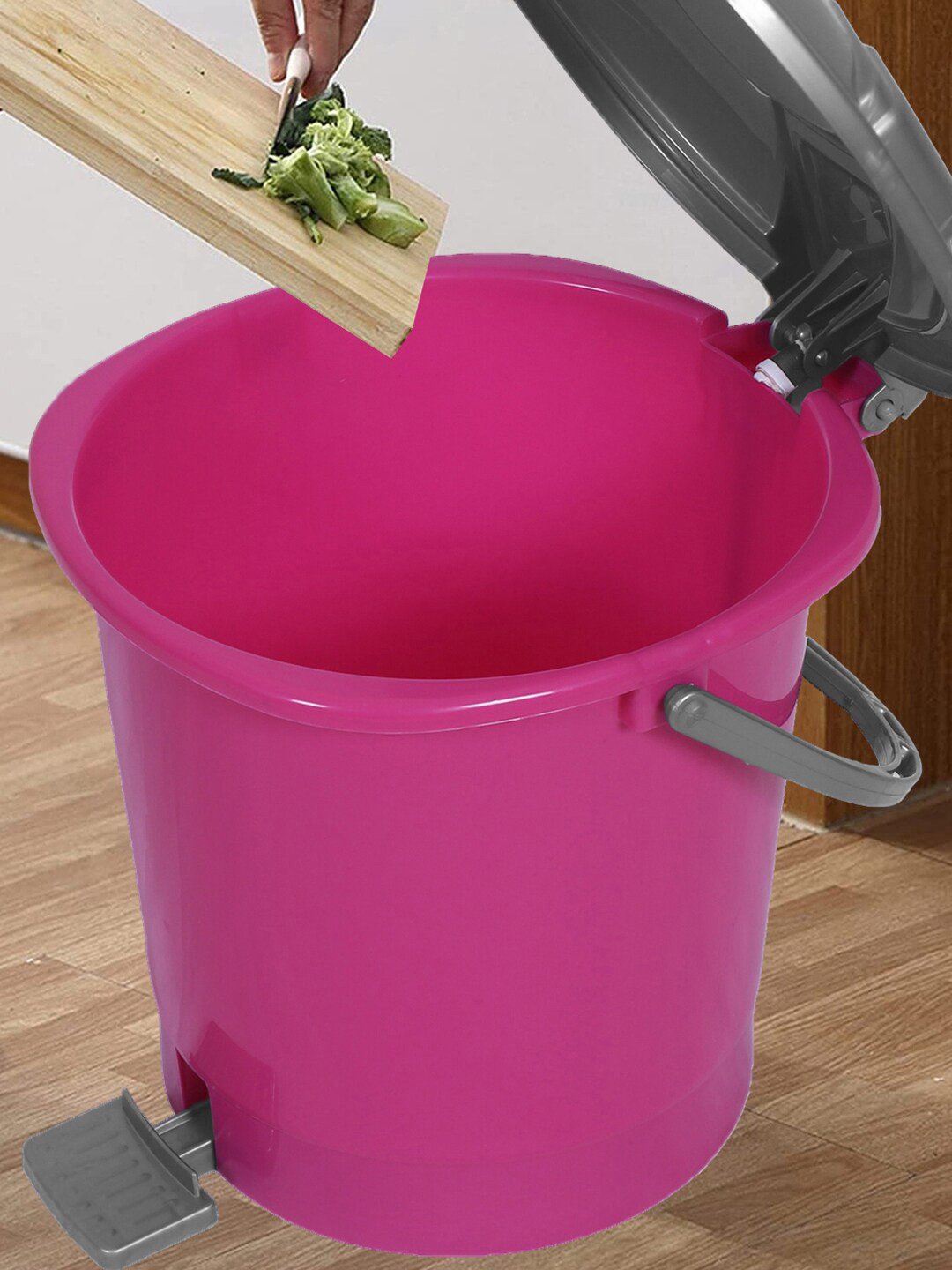 Kuber Industries Grey & Pink 2 Pieces Durable Pedal Dustbin With Handle 10 Litre Each