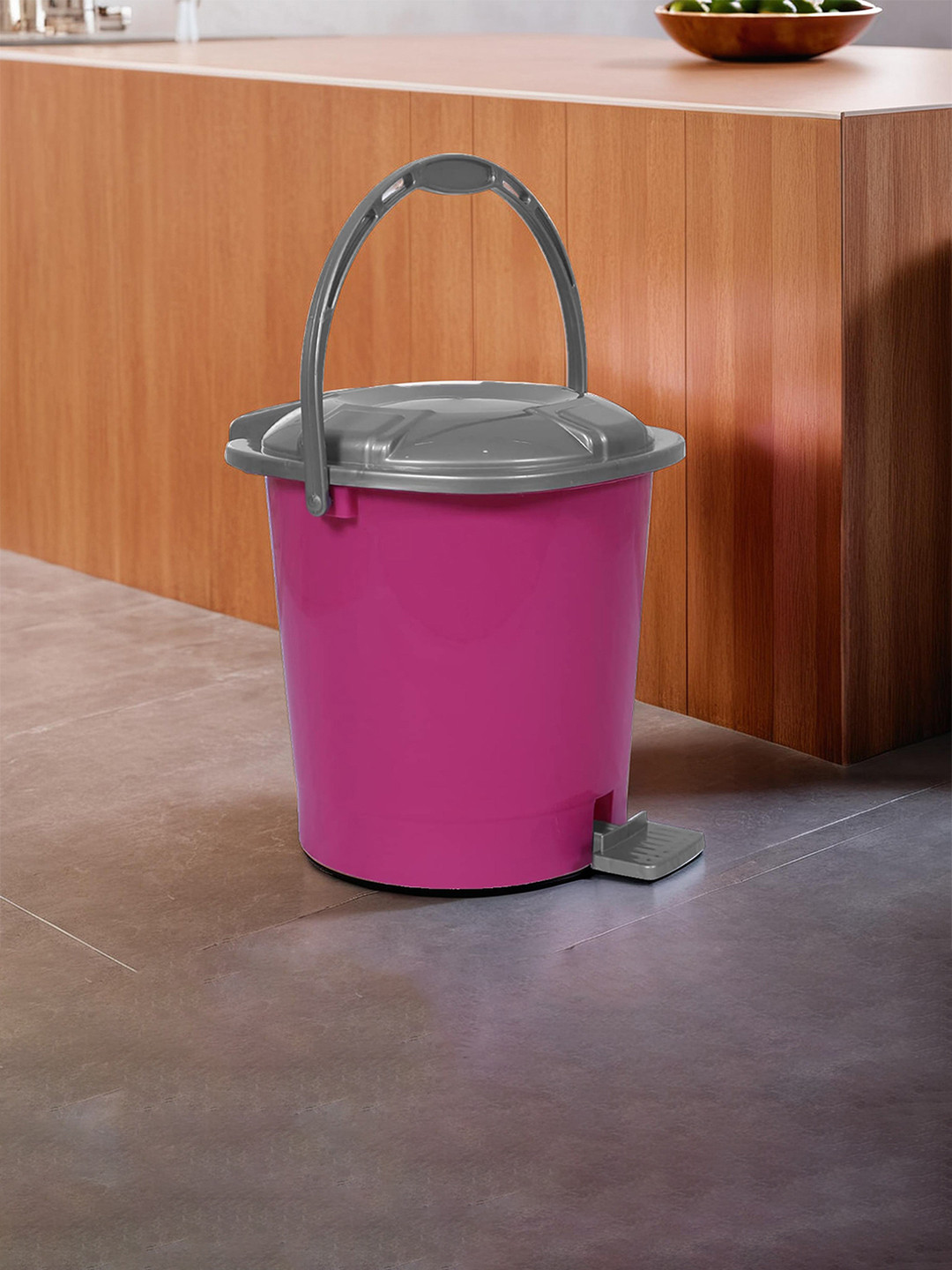 Kuber Industries Pink & Grey Colourblocked Durable Pedal Dustbin With Handle 7L