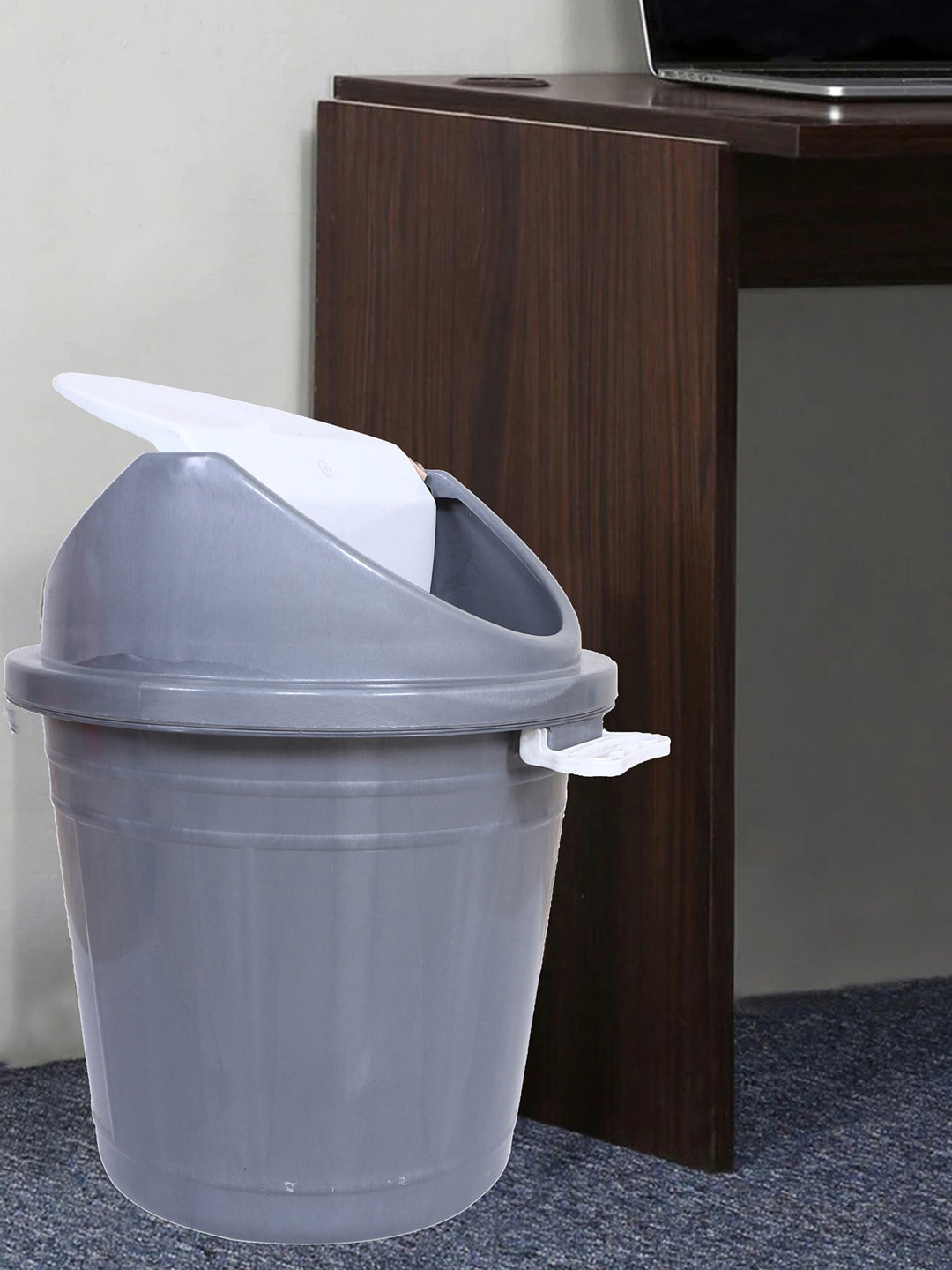 Kuber Industries Grey & White Dustbin With Swing Top Lid - 30 L