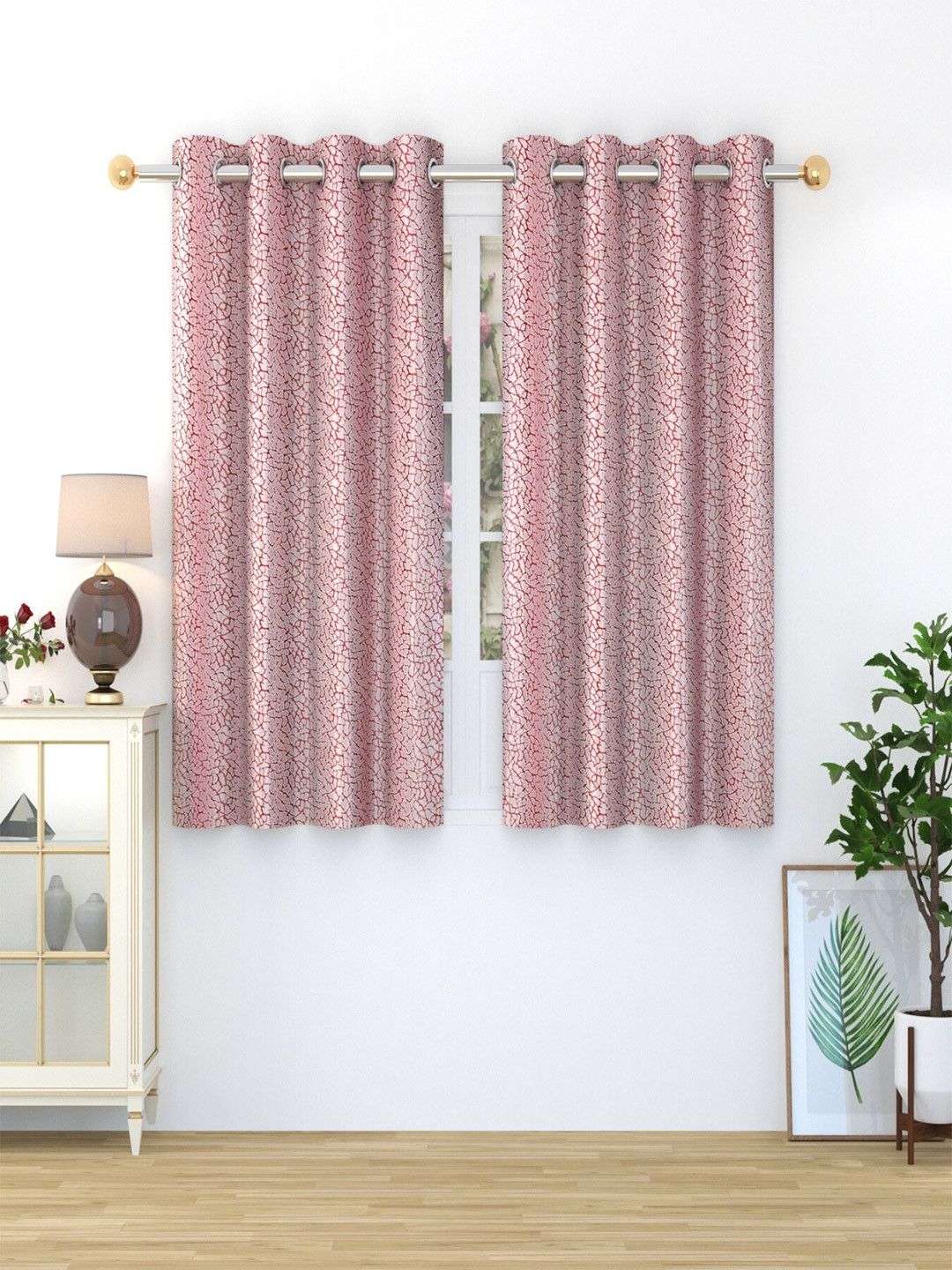 Homefab India Crystal Maroon & Pink 2 Pieces Abstract Printed Window Curtains