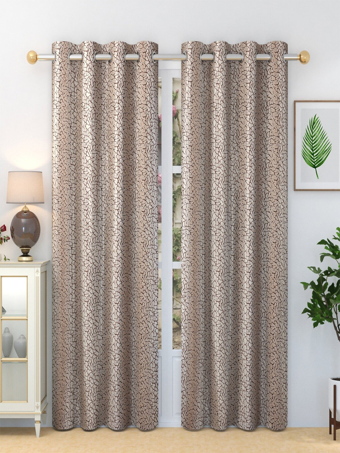 Homefab India Crystal Brown & Beige 2 Pieces Abstract Printed Door Curtains