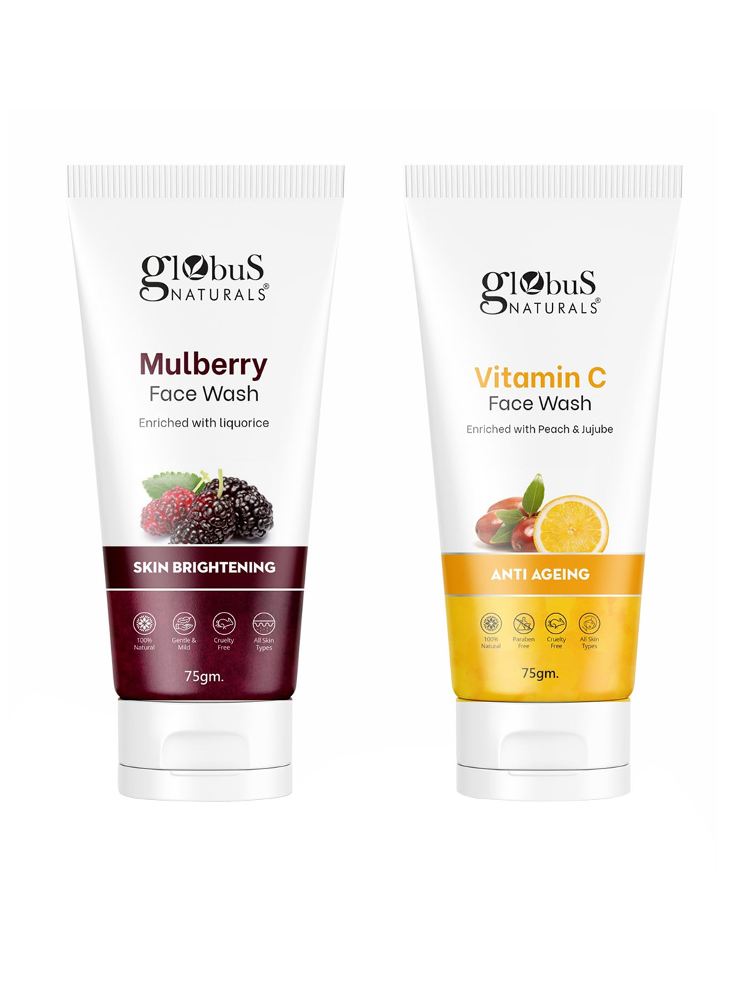 Globus naturals Set Of 2 Brightening & Age Spots Removal Vitamin C & Mulberry Face Wash - 75 gm Each