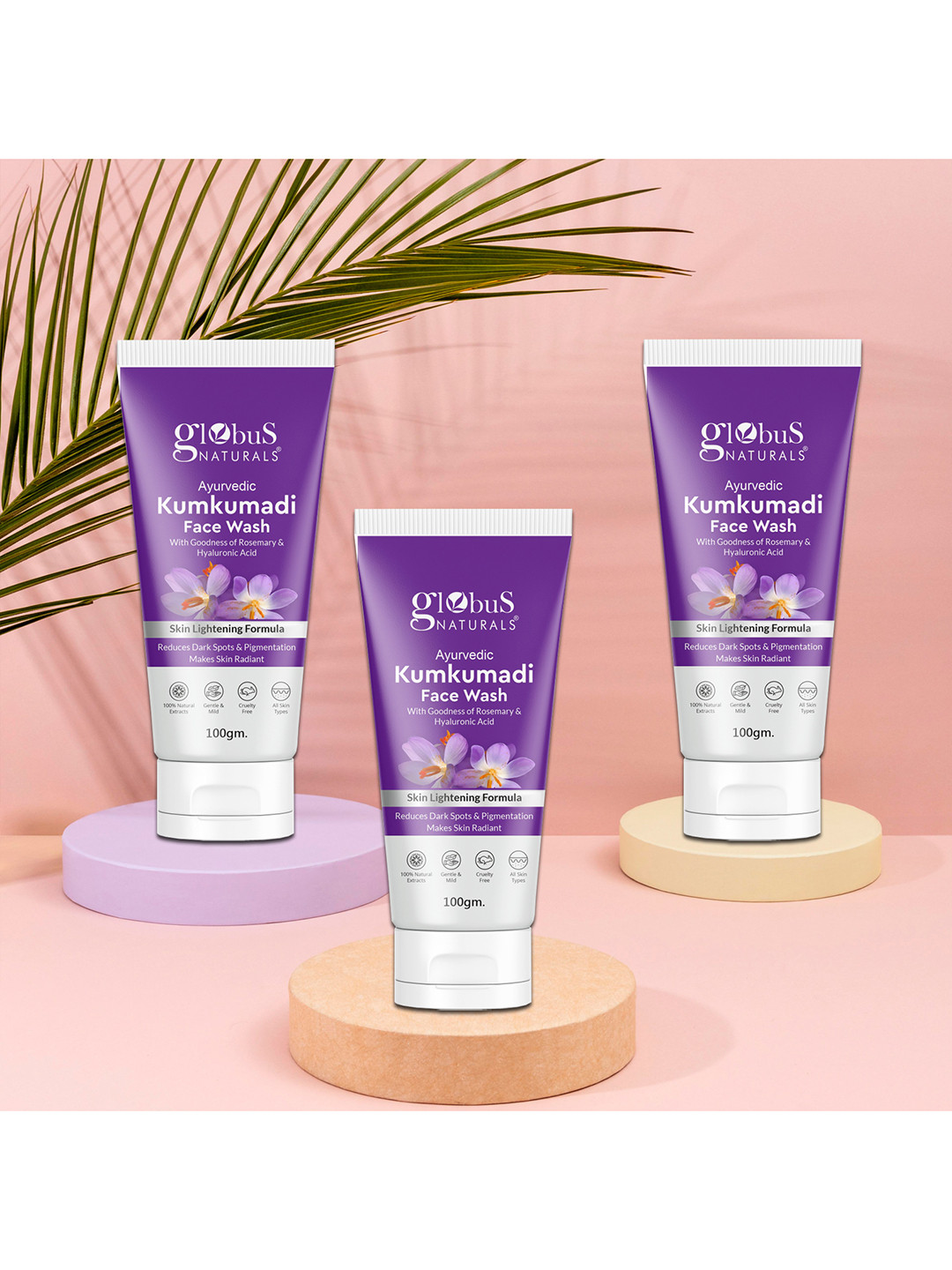 Globus naturals Set Of 3 Ayurvedic Kumkumadi Skin Lightening Face Wash - 100g Each
