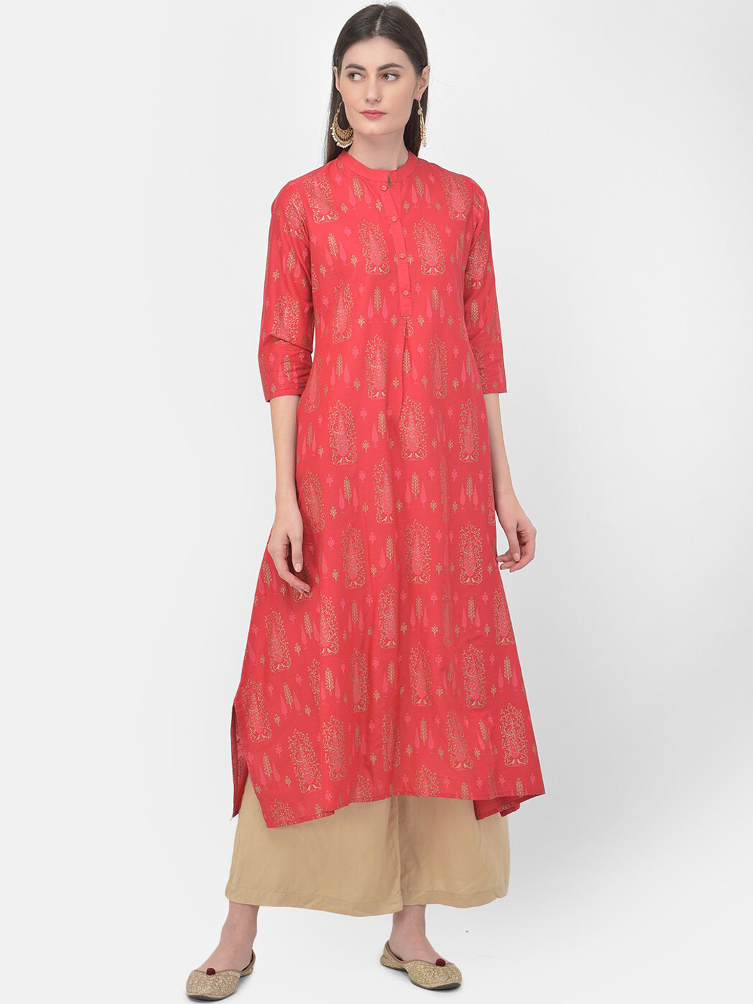 Span Ethnic Motifs Printed Band Collar Pure Collar Kurta