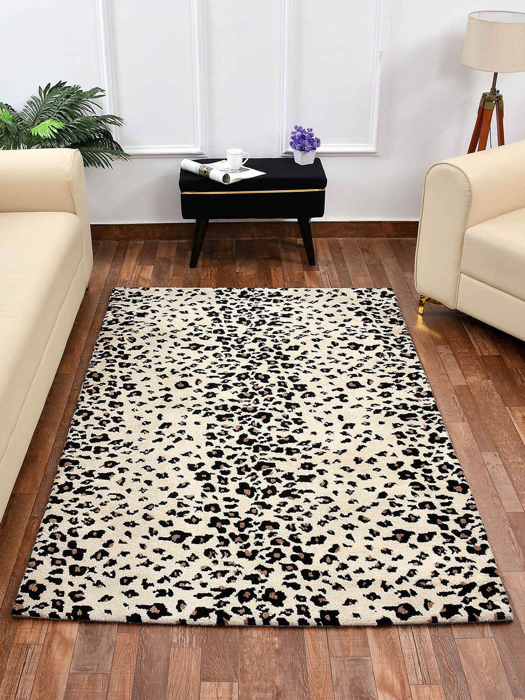 PRESTO Black & Cream Abstract Printed No-shredding Carpet