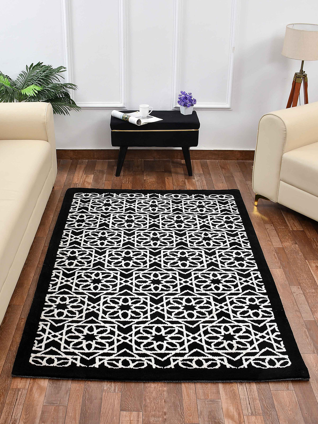 PRESTO Black & White Geometric Printed No Shredding Rectangular Carpet