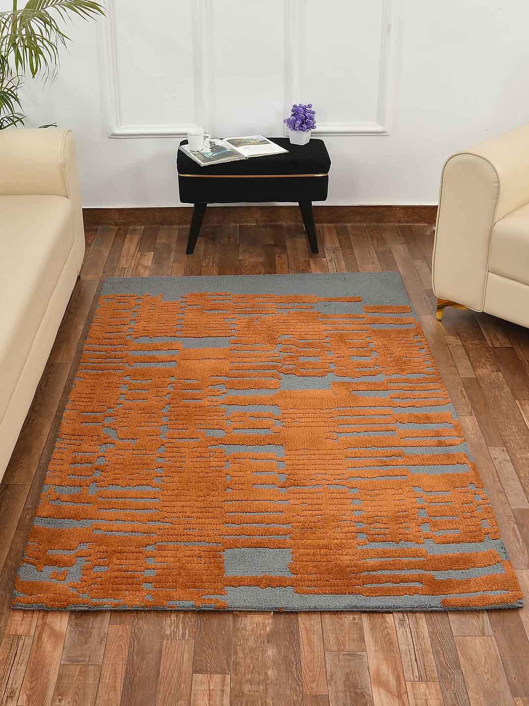 PRESTO Gold-Toned & Grey Abstract Printed No-Shred Carpet