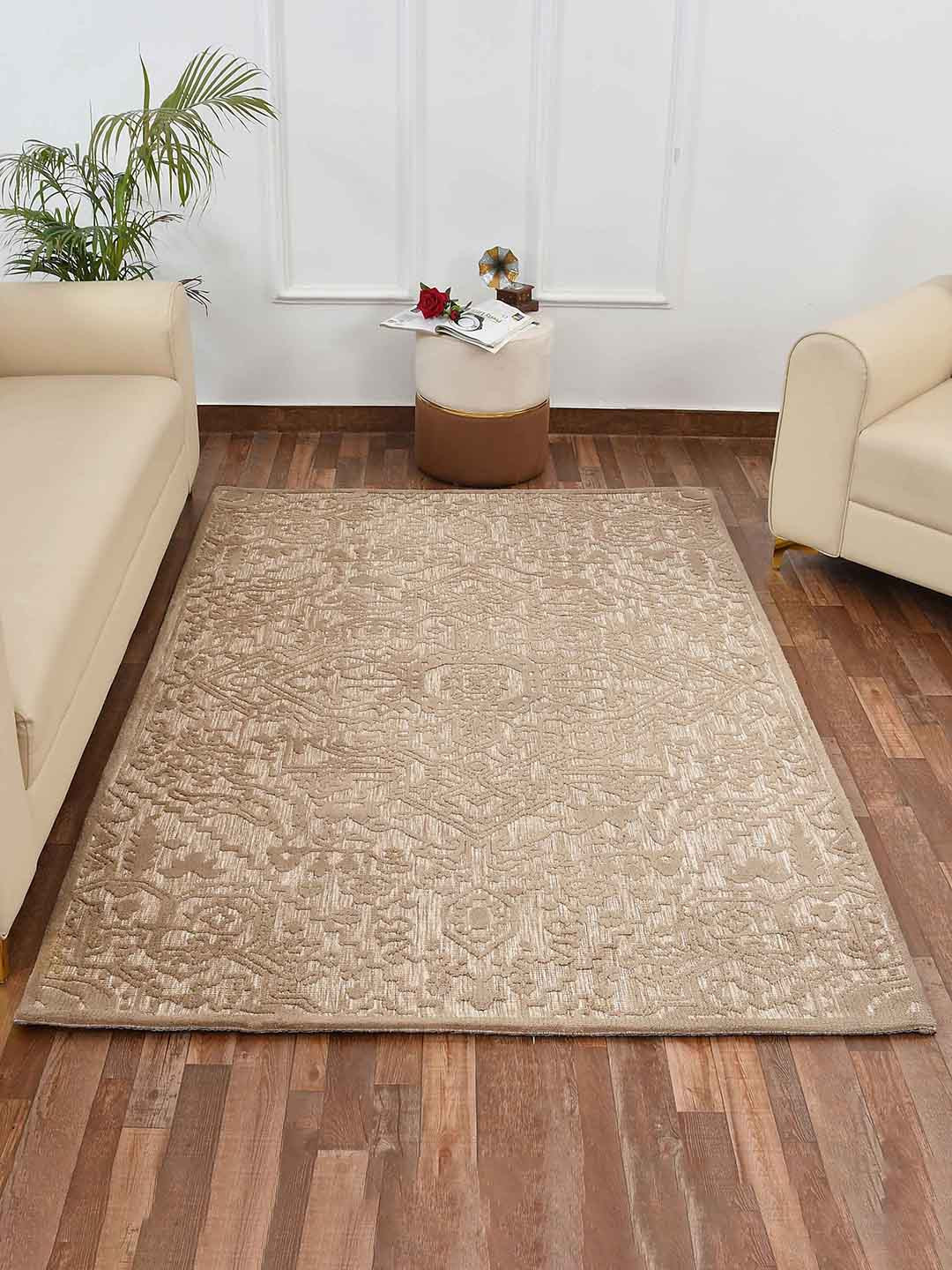 PRESTO Brown & Beige Ethnic Motif Printed No-Shred Carpet