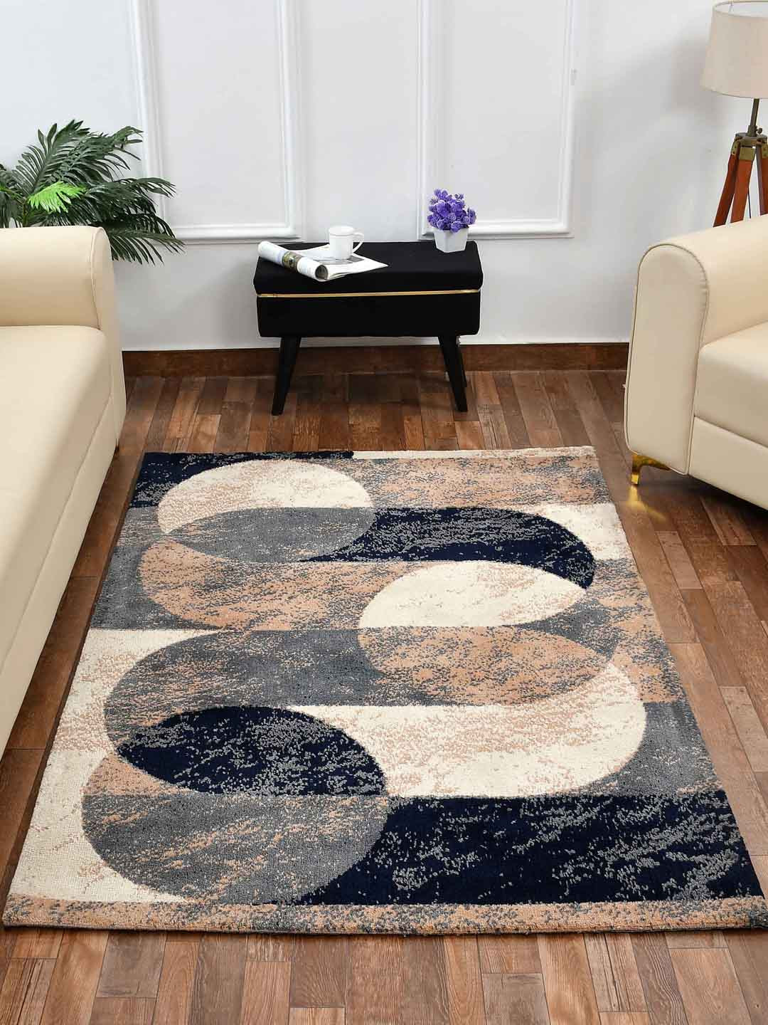 PRESTO Blue & Beige Geometric Printed No-Shred Carpet