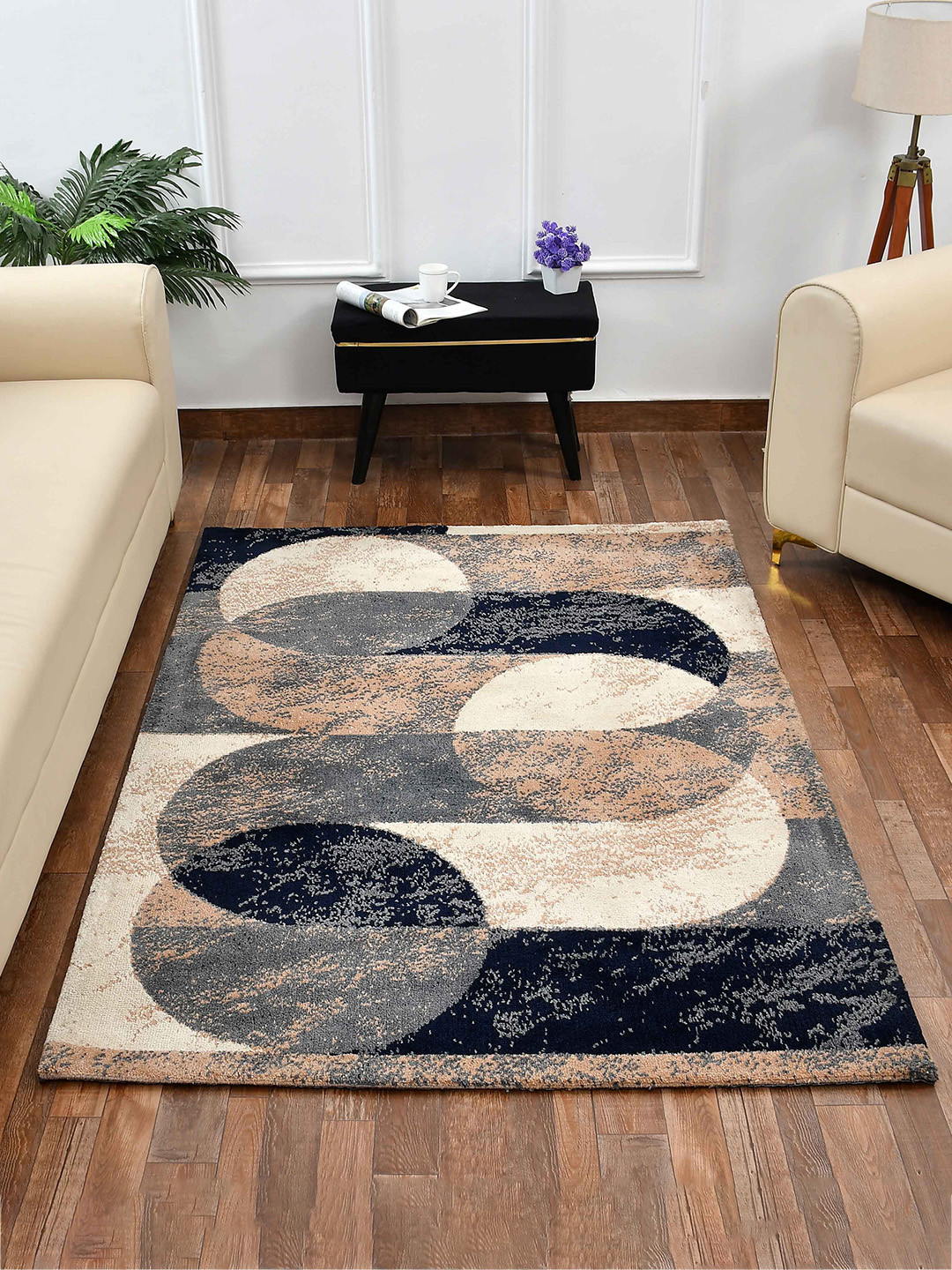 PRESTO Blue & Beige Geometric Printed No-Shred Carpet