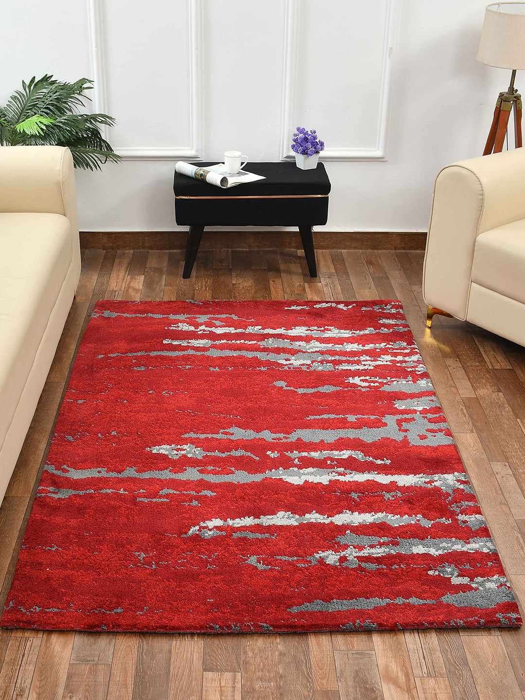 PRESTO Red & Grey Abstract Printed No-Shred Carpet