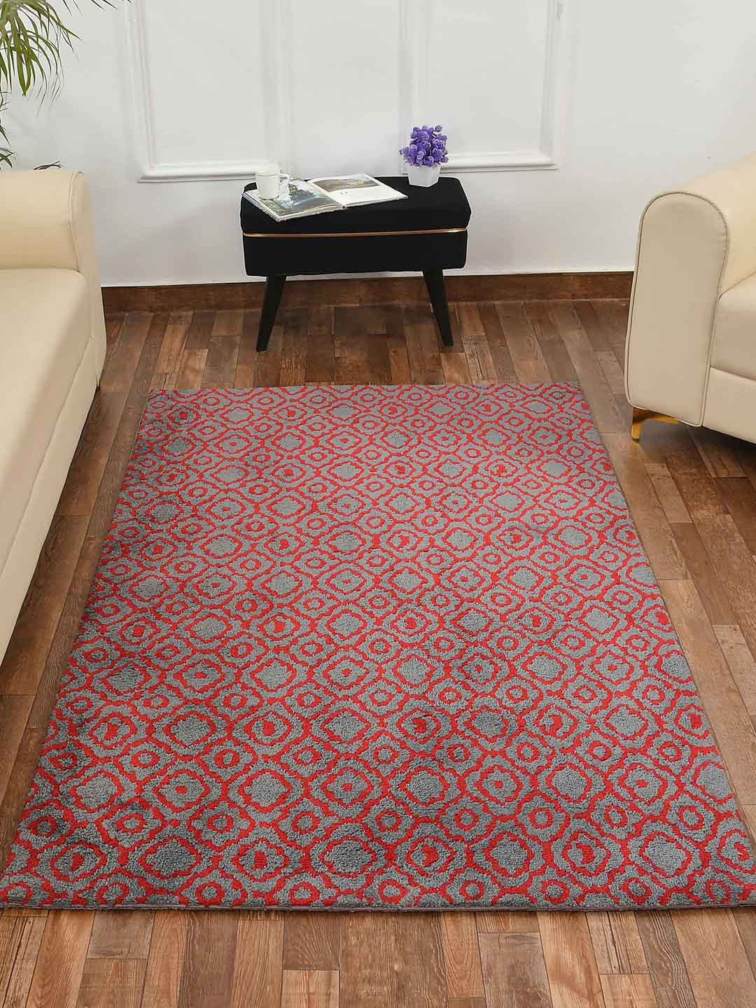 PRESTO Red & Grey Abstract Printed No-Shred Carpet