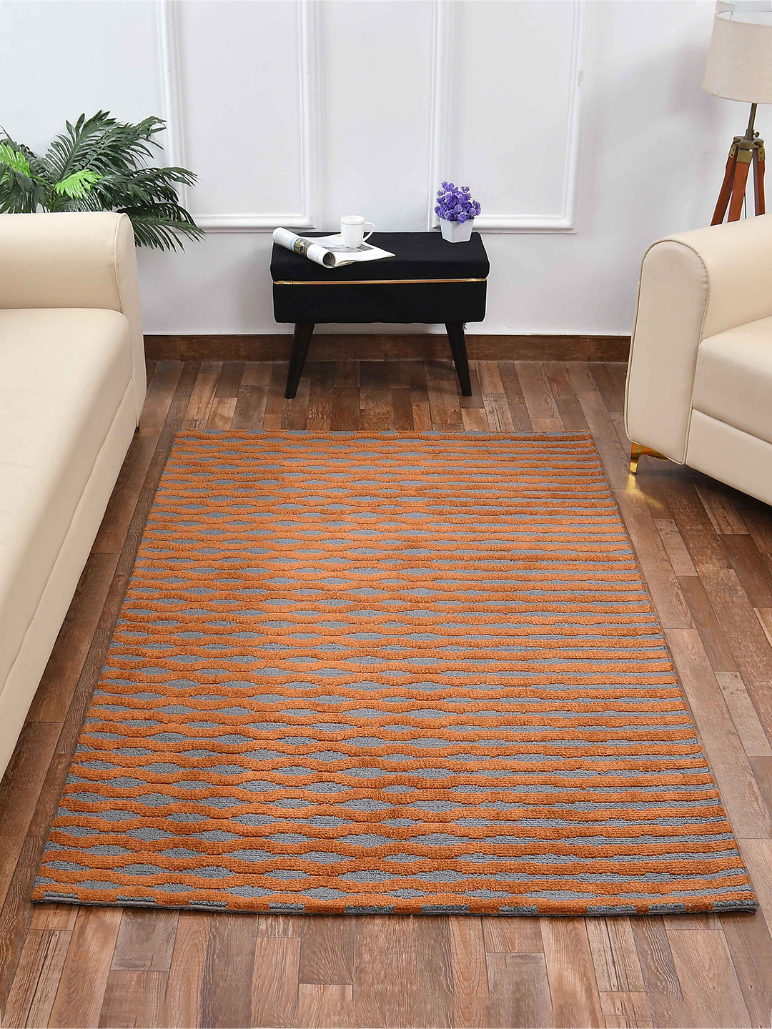 PRESTO Gold-Toned & Grey Abstract Printed No-Shred Carpet