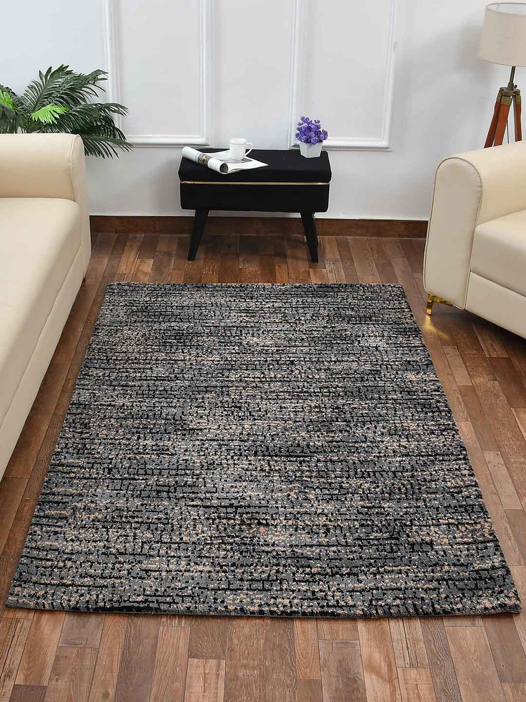 PRESTO Black & Grey Abstract Pattern Durable Rectangular Carpet