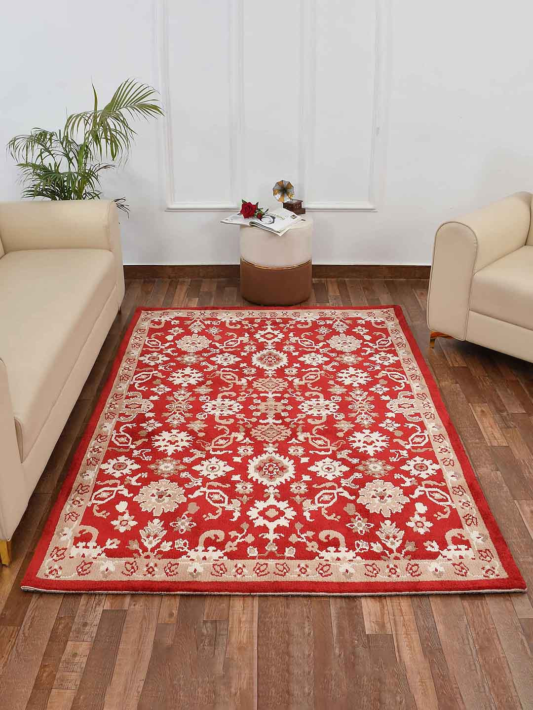 PRESTO Red & Beige Traditional Pattern Durable Rectangular Carpet