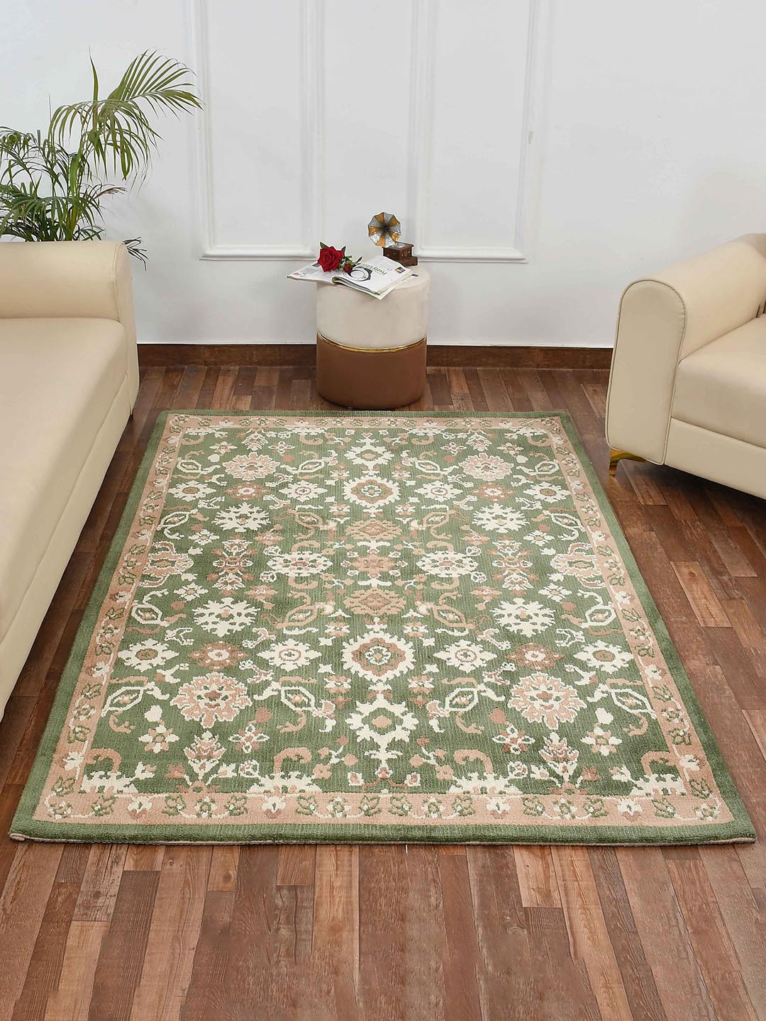 PRESTO Green & Beige Traditional Pattern Durable Rectangular Carpet