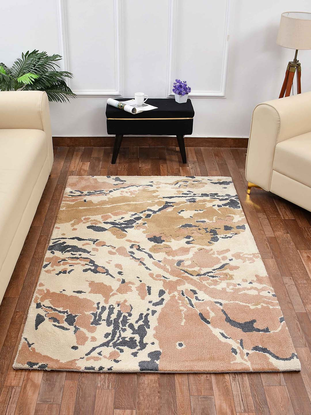 PRESTO Beige & Grey Abstract Printed Rectangular Carpet